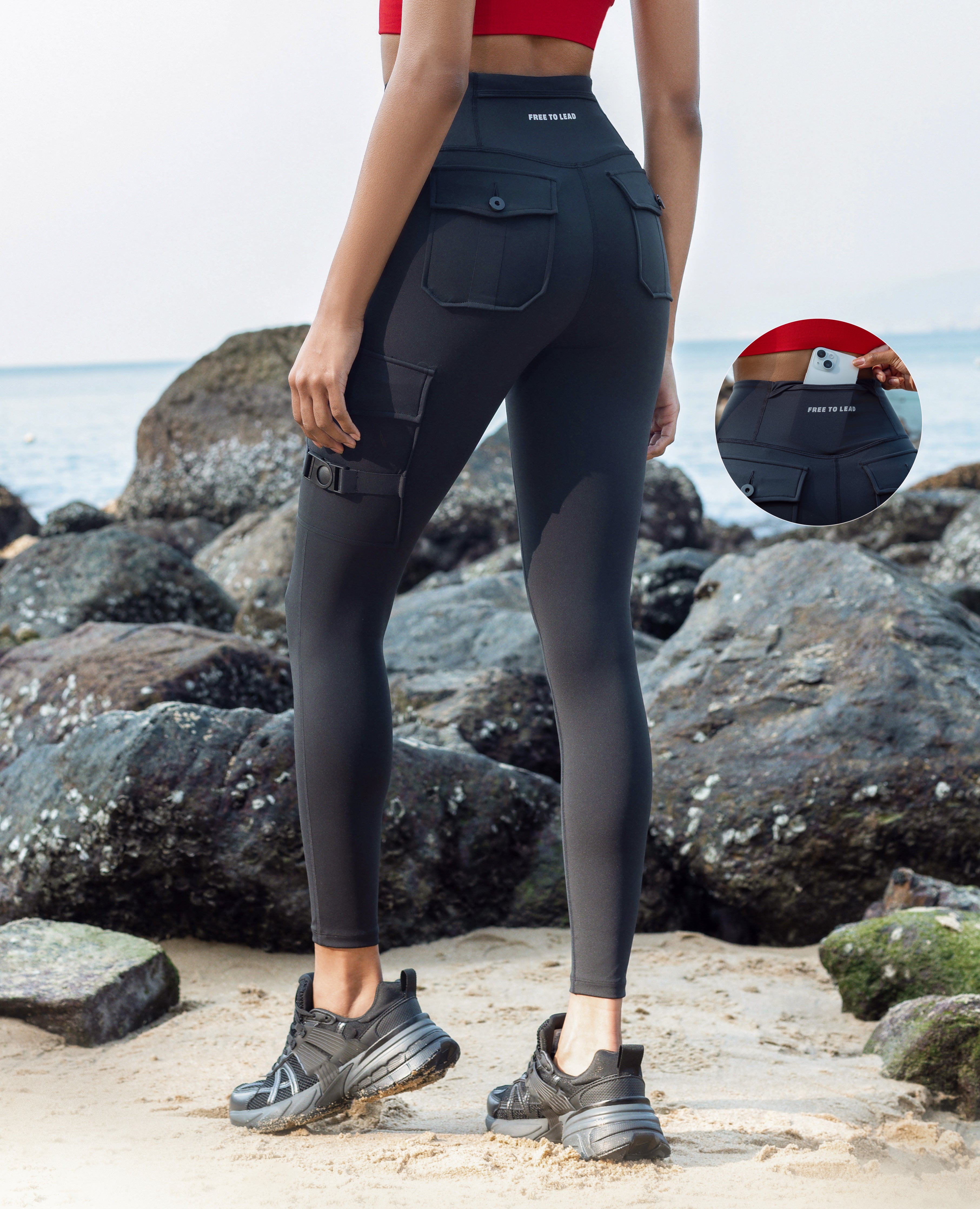 Cargo High-Waisted Pocket Leggings Plus - Black