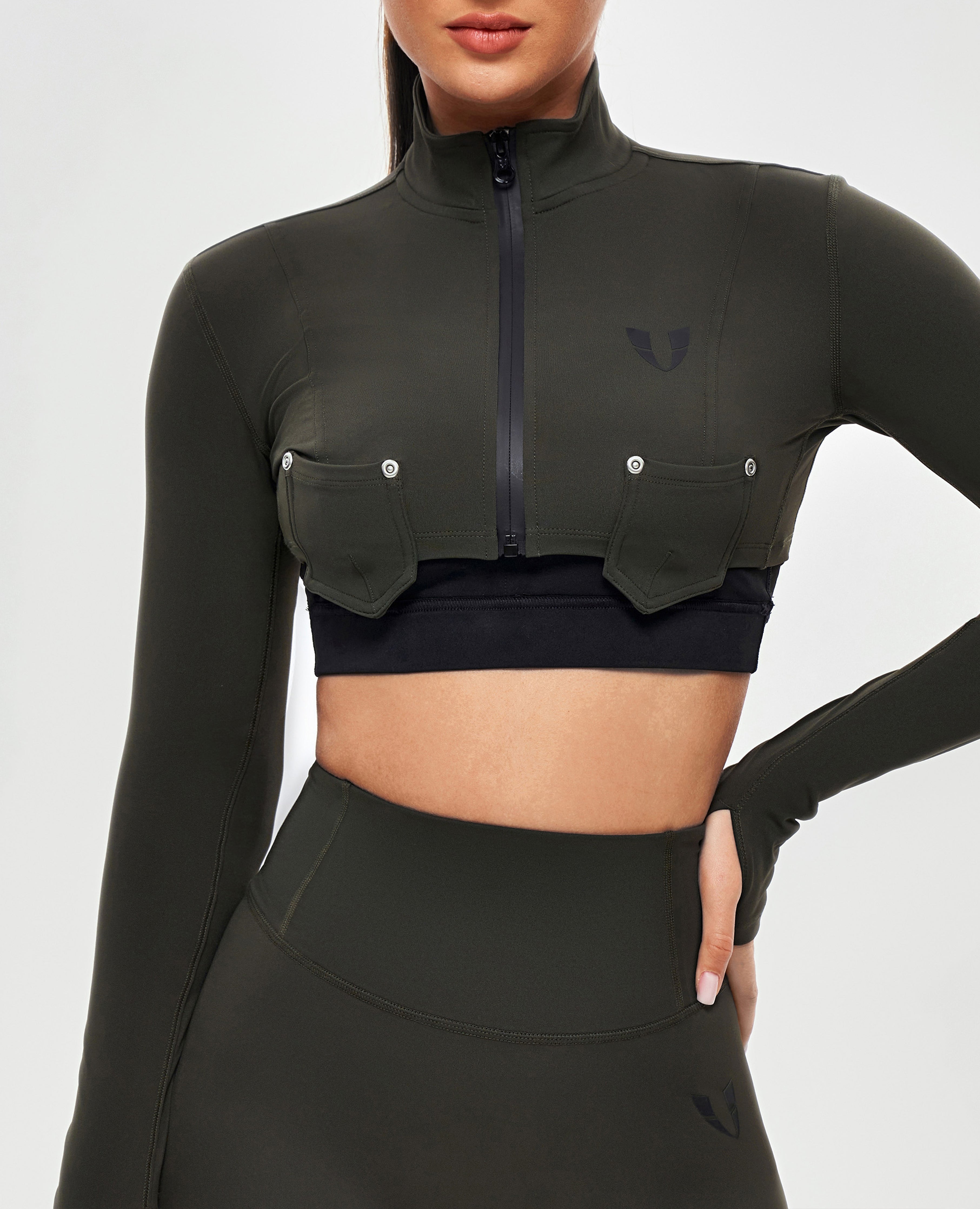 Firmabs Long Sleeve Crop Top - Dark Green