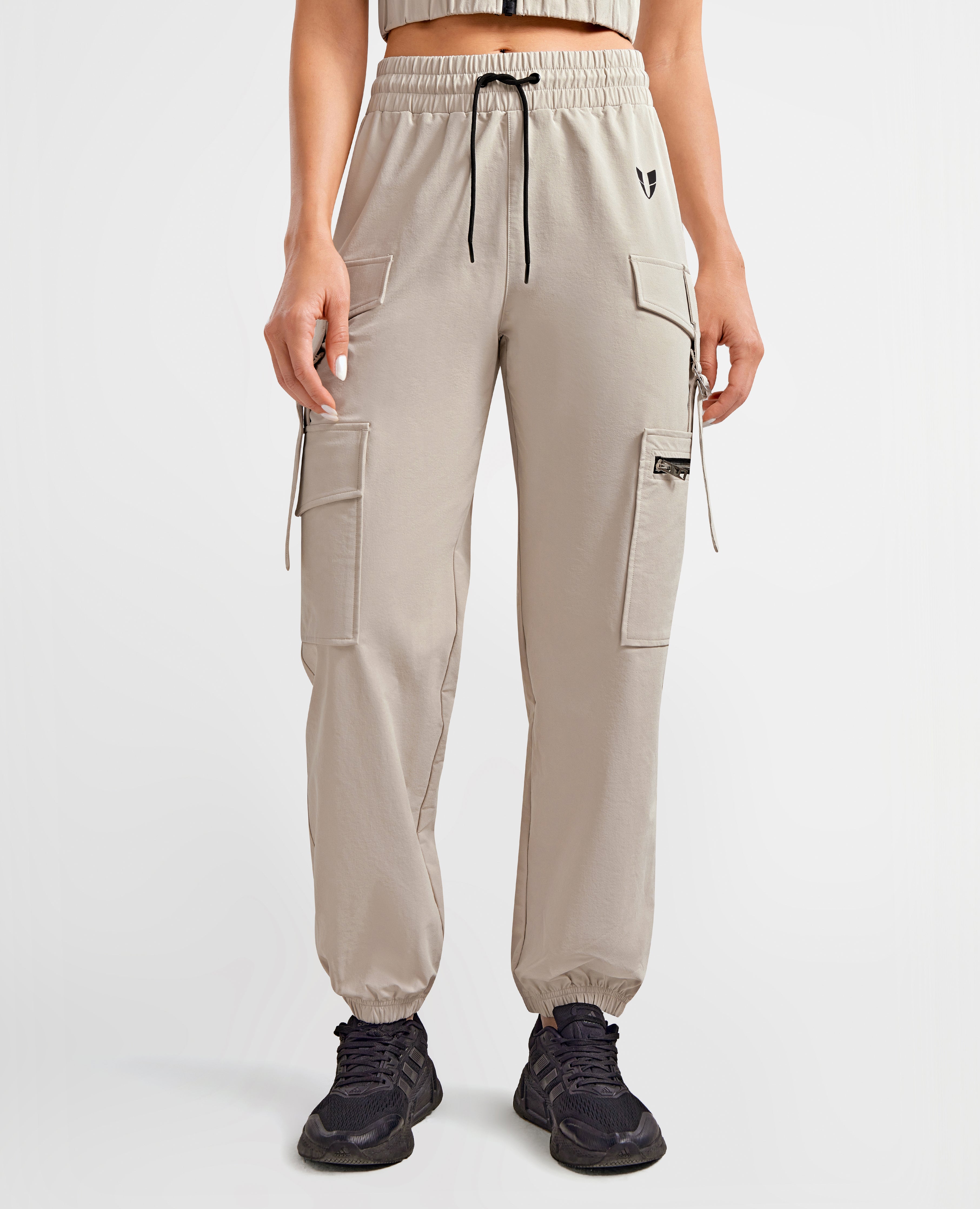 Loose Fit Cargo Power Pants - Apricot Gray