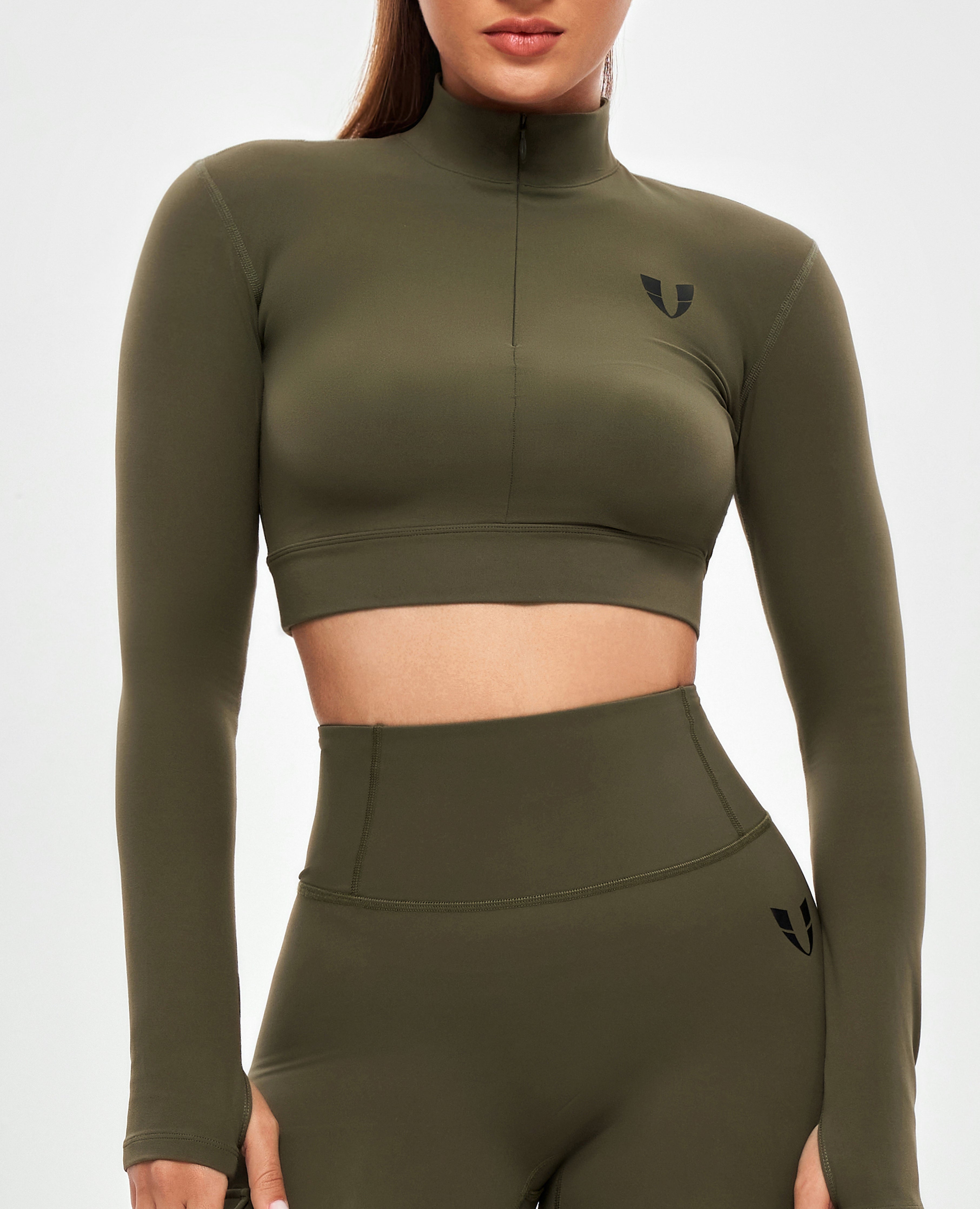 Stand Collar Crop Top - Combat Green