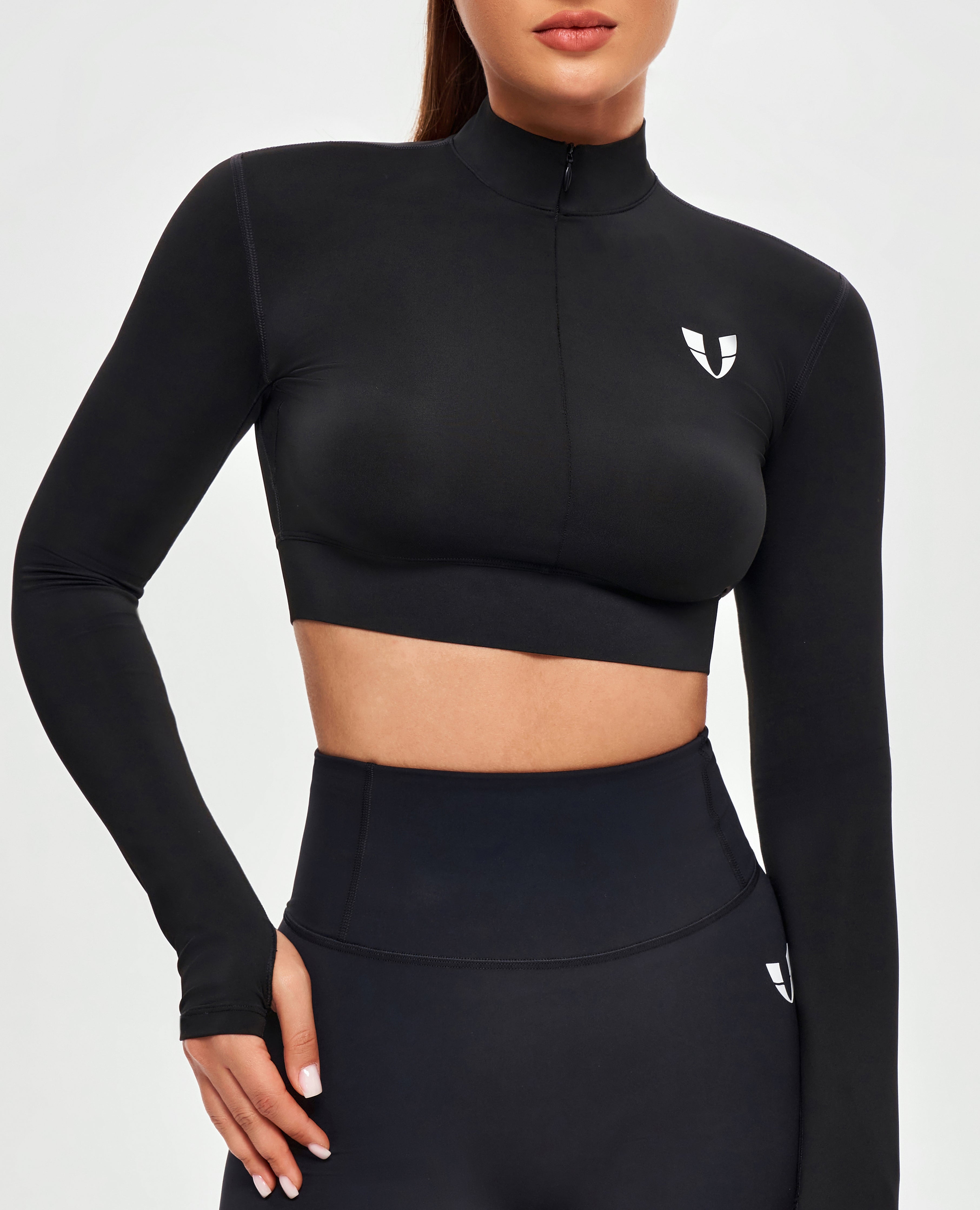 Stand Collar Crop Top - Black