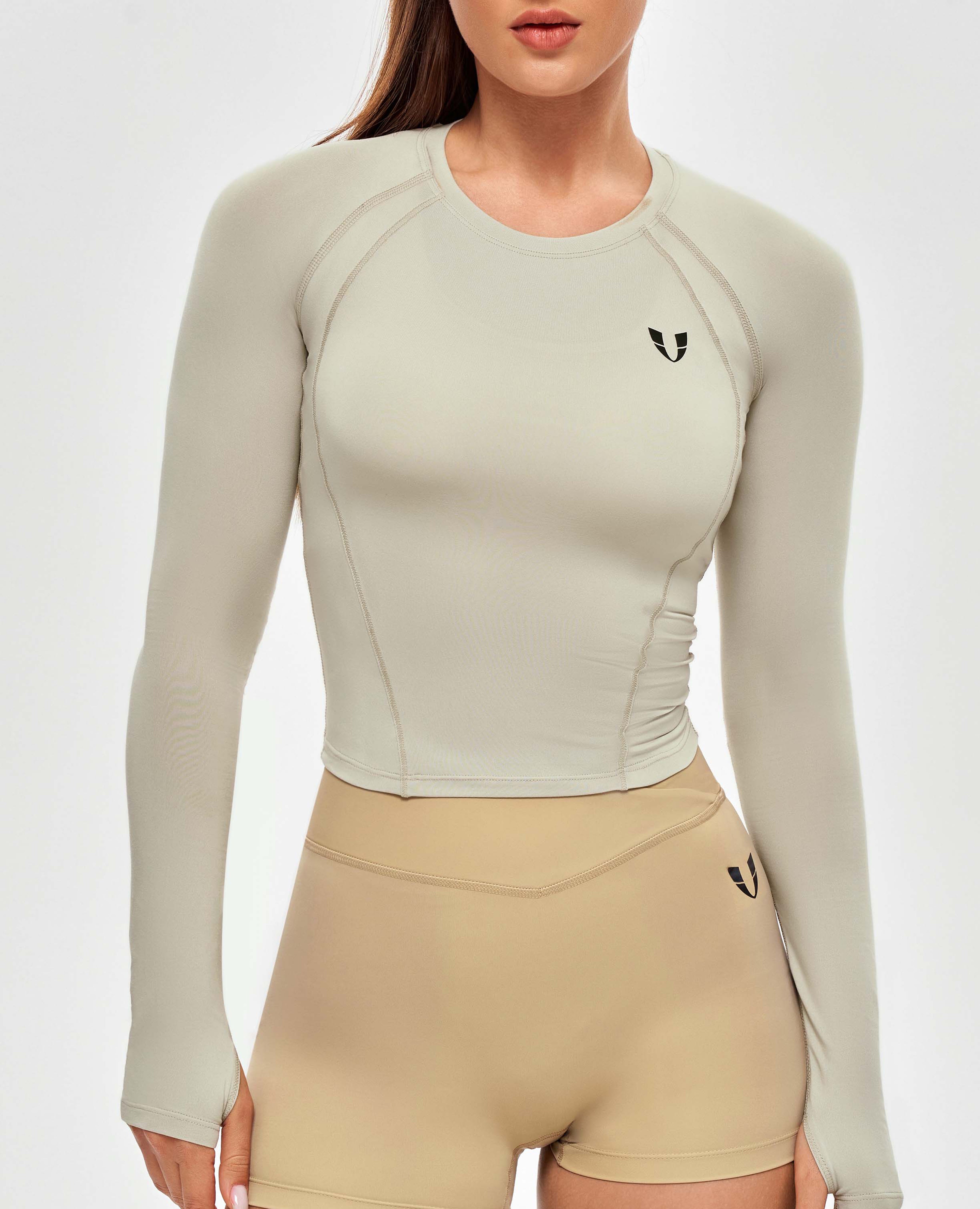 Long Sleeve Crop Top - Beige