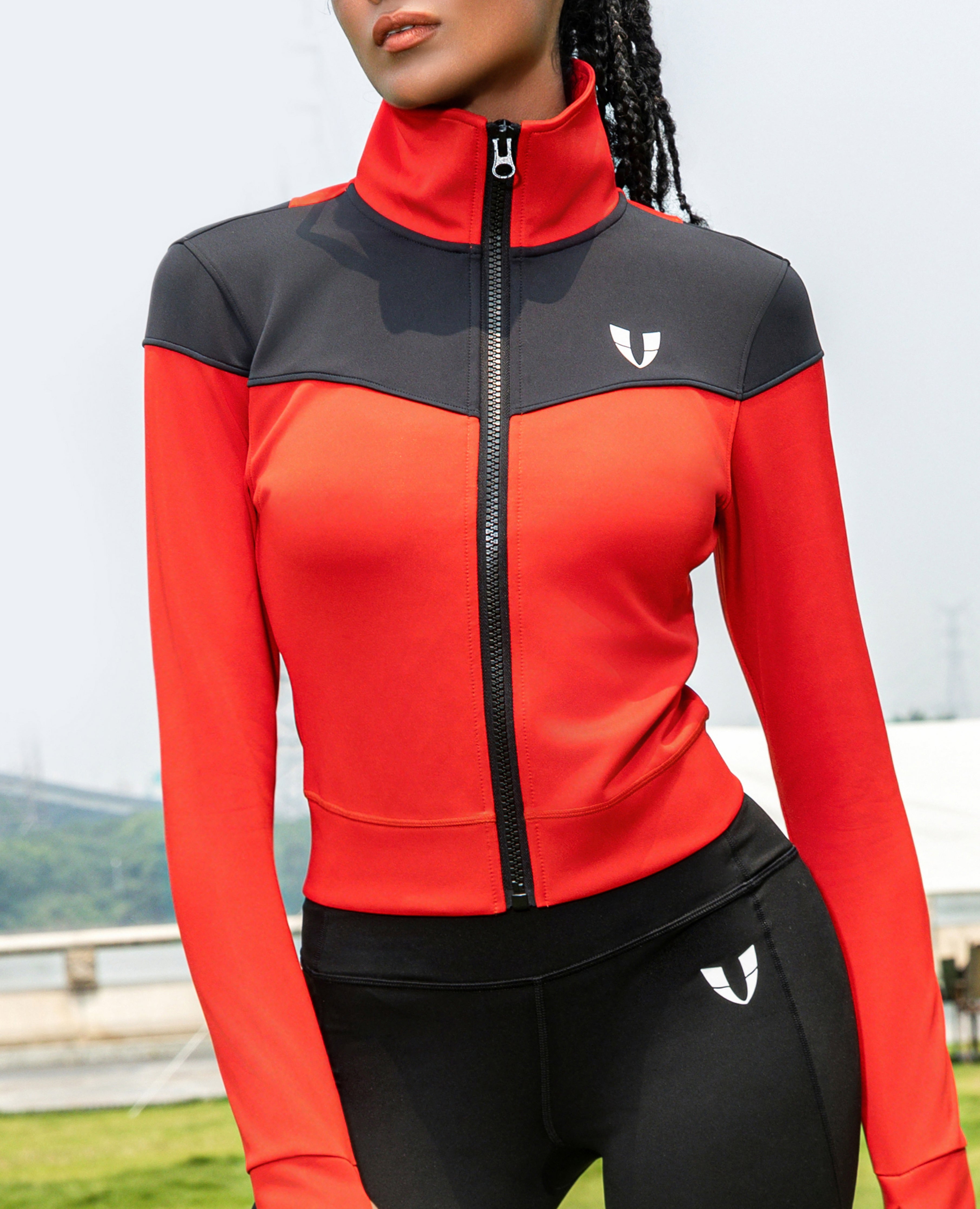 V-Shape Athletic Jacket - Red and Black