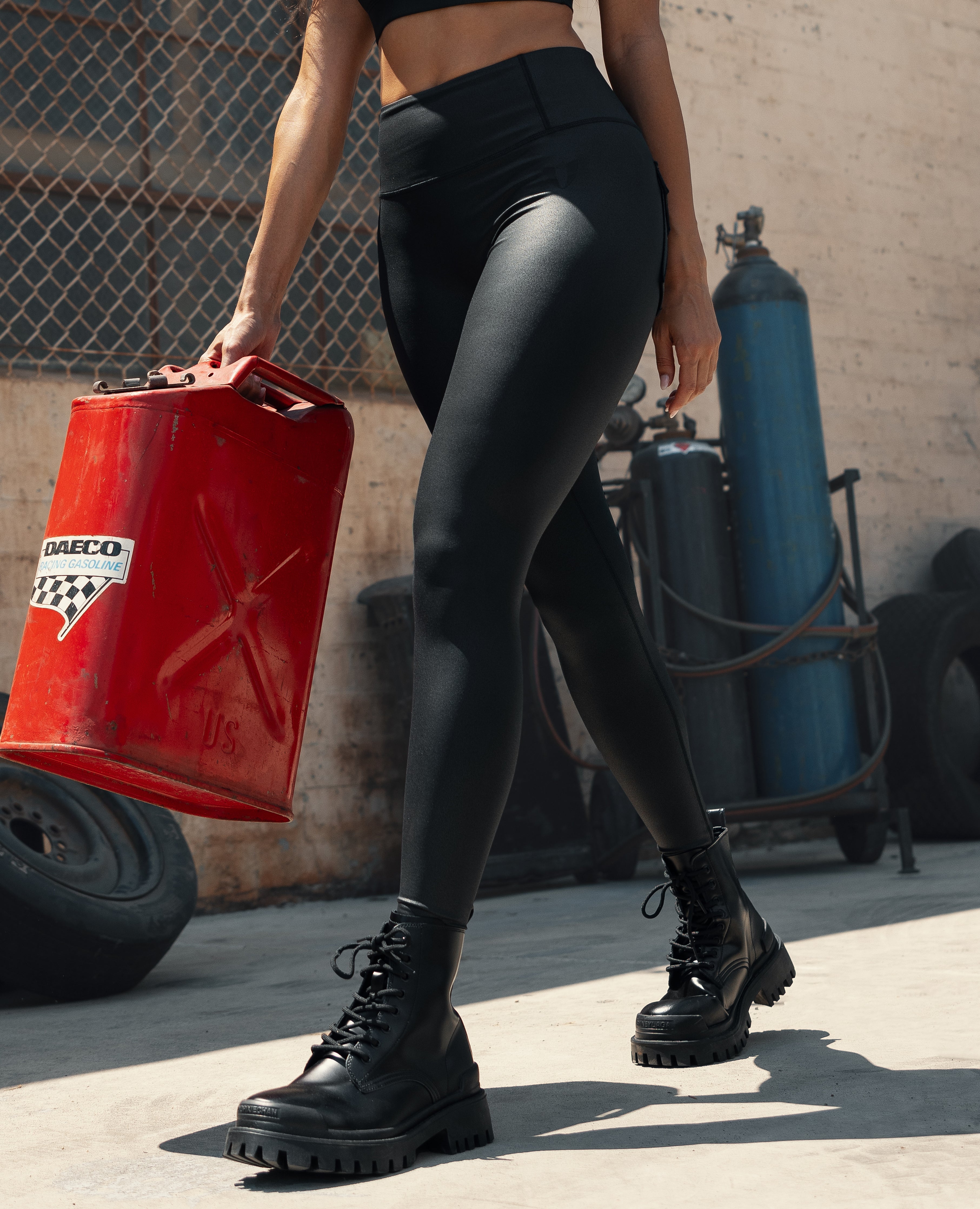 Faux Leather Cargo Power Leggings - Black