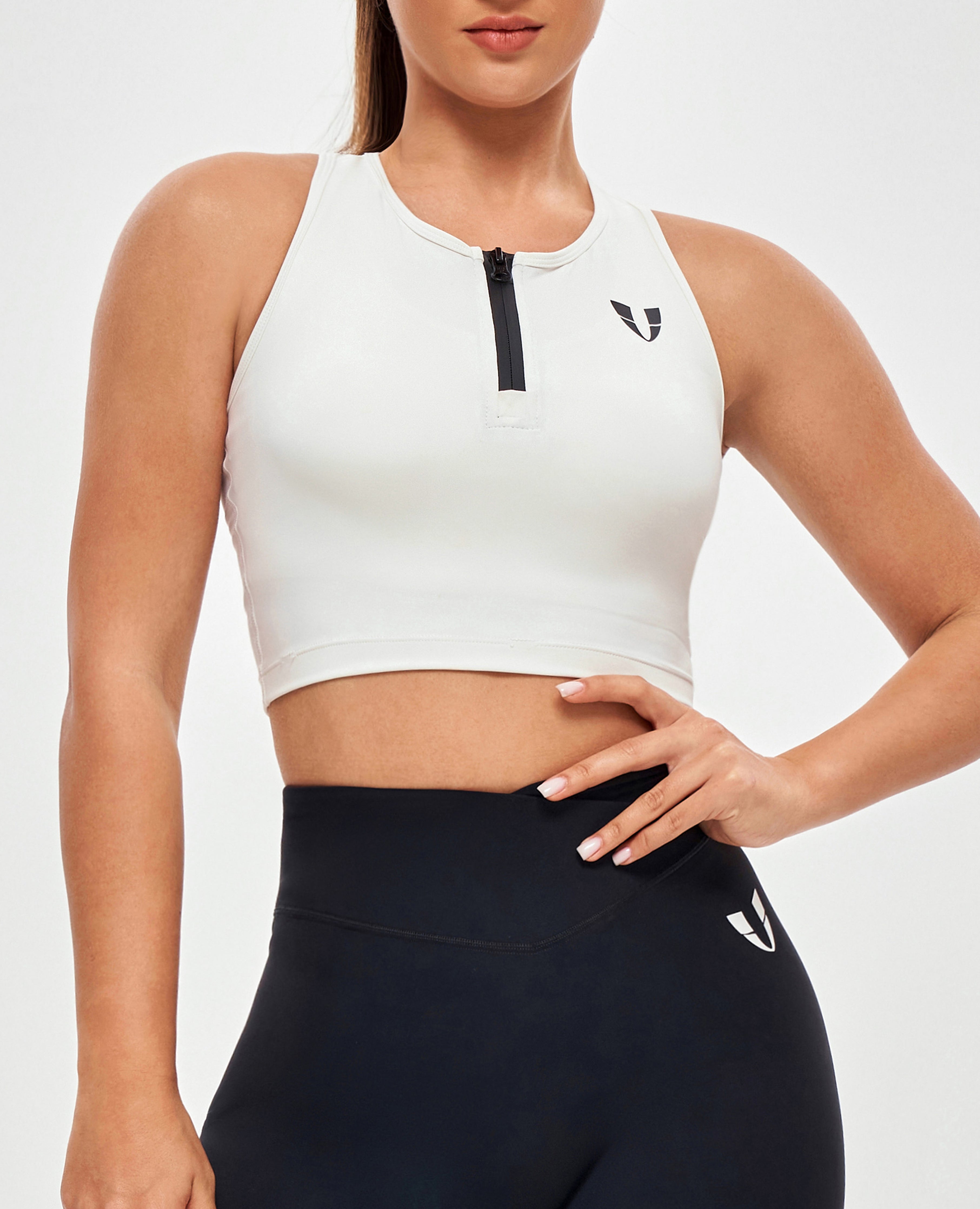 Half Zip Crop Top - White