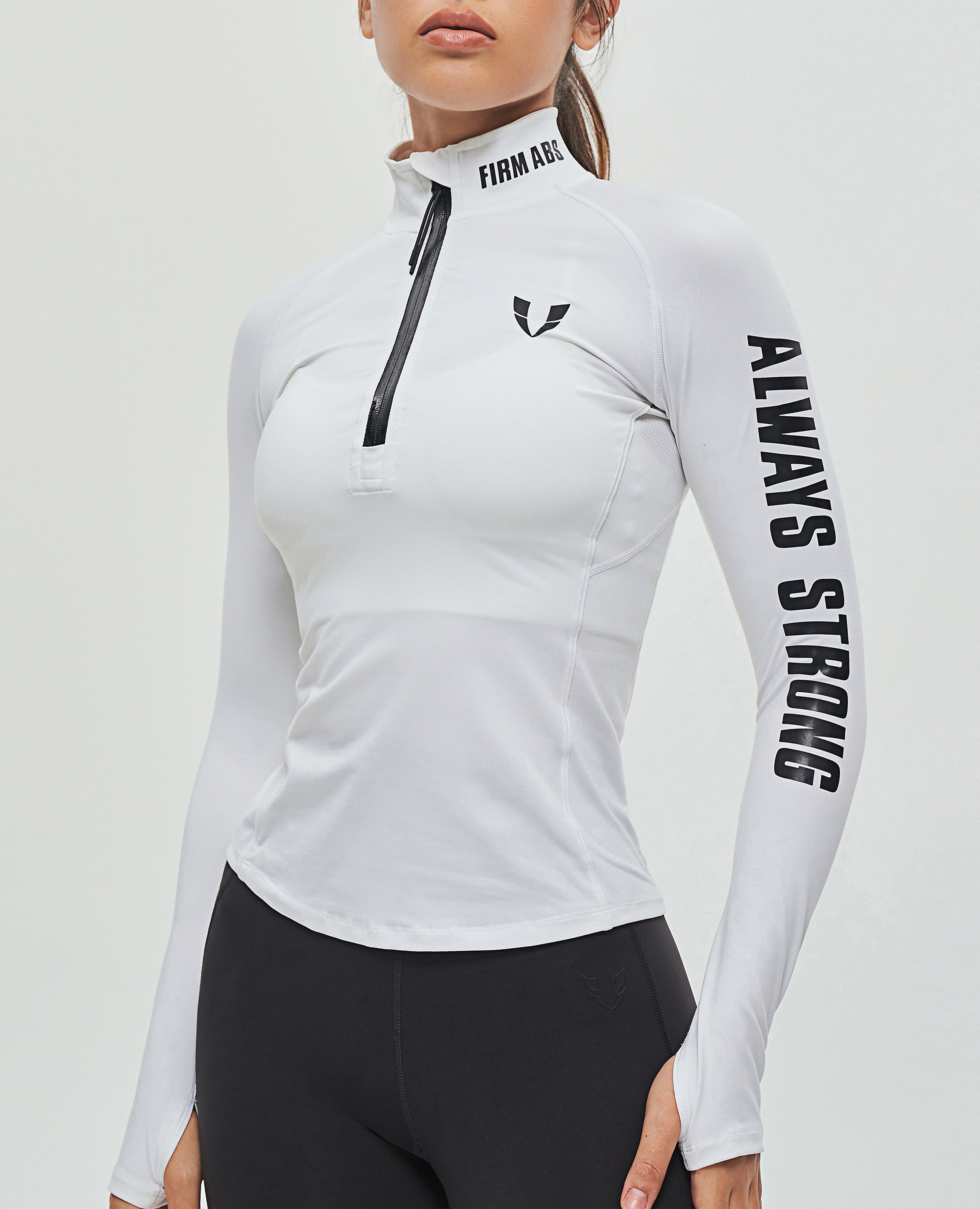 Half Zip Long Sleeve Top - White