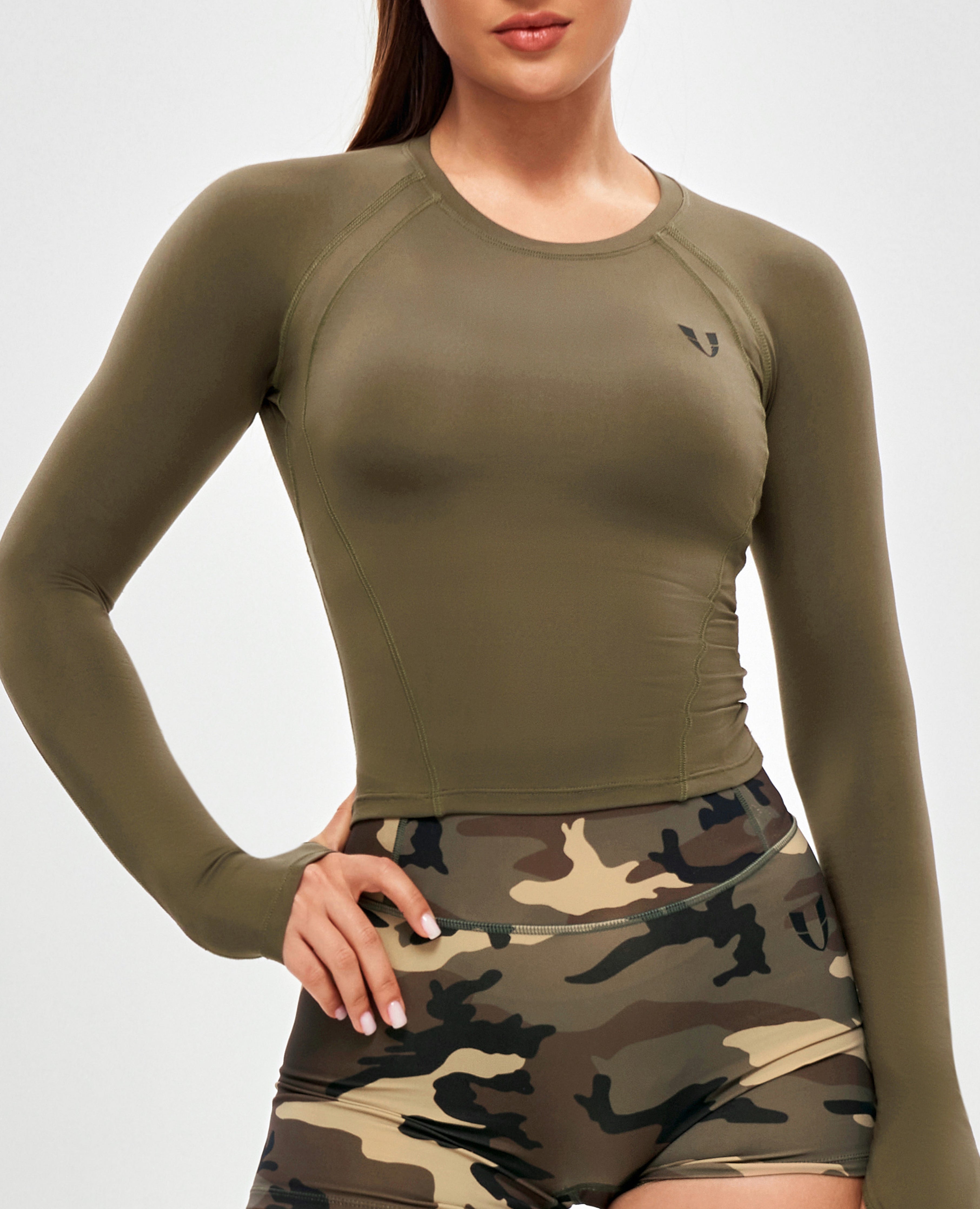 Long Sleeve Crop Top - Combat Green