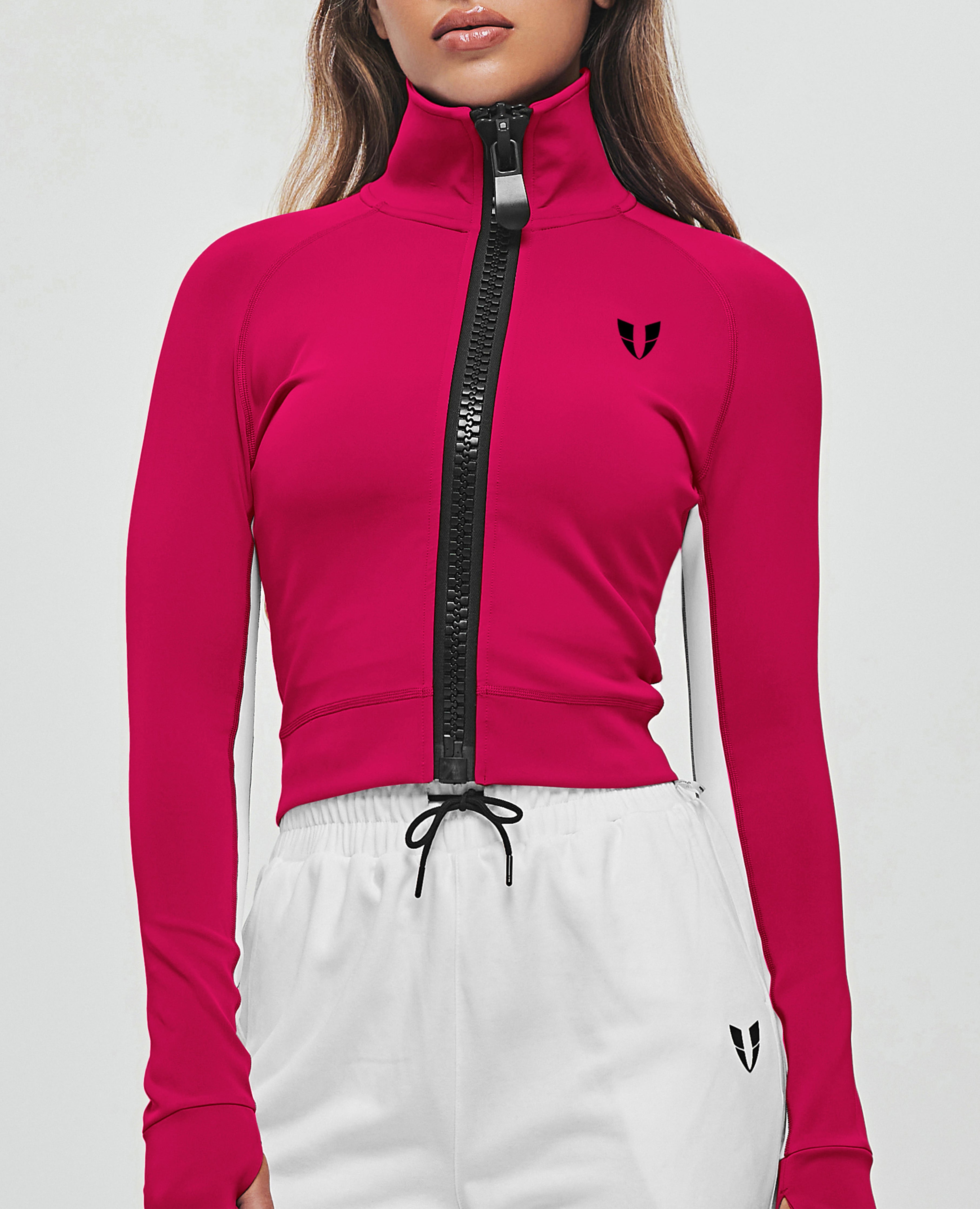 Zip Up Cropped Jacket - Fuchsia