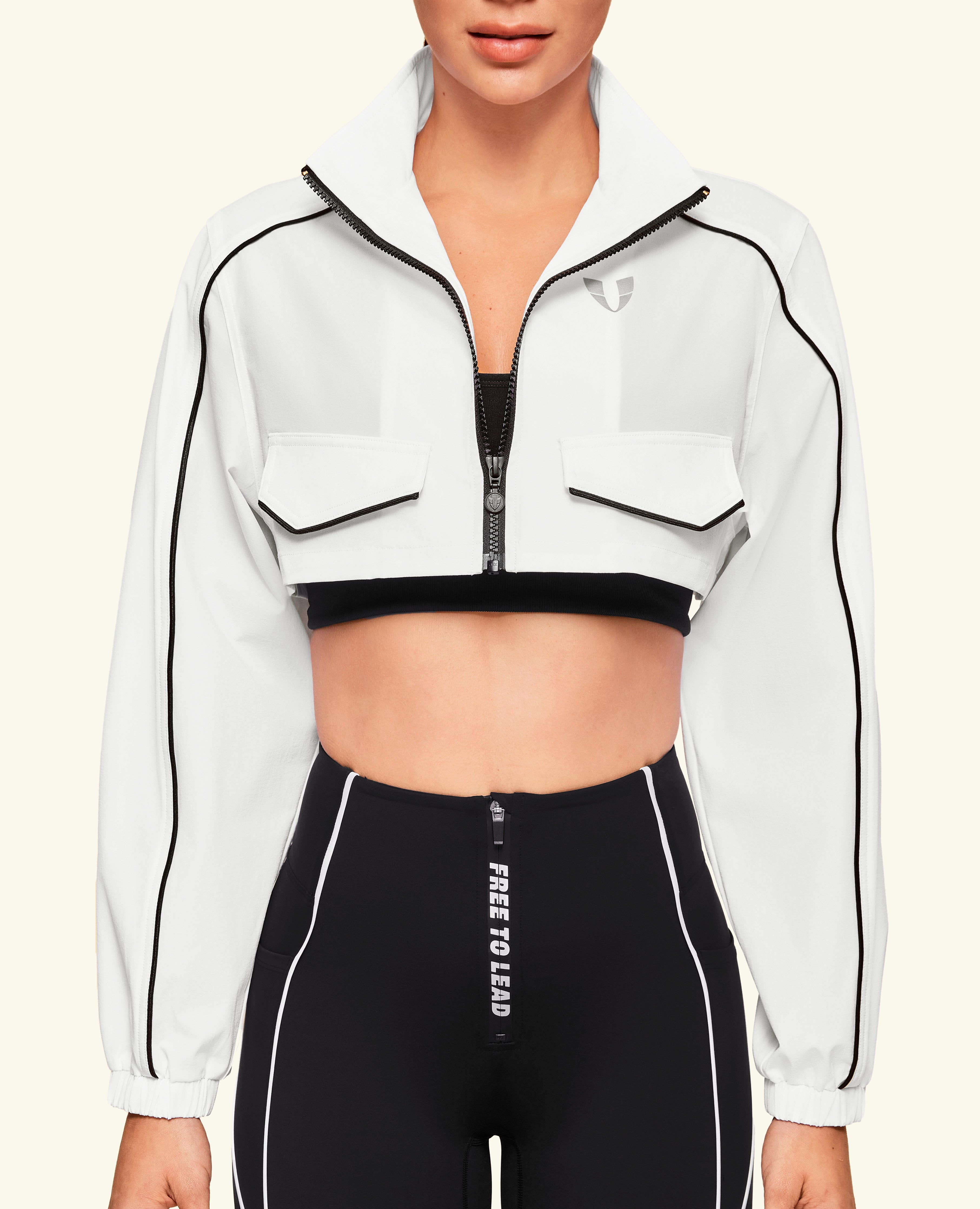 Move-on Stand Collar Cropped Jacket - White