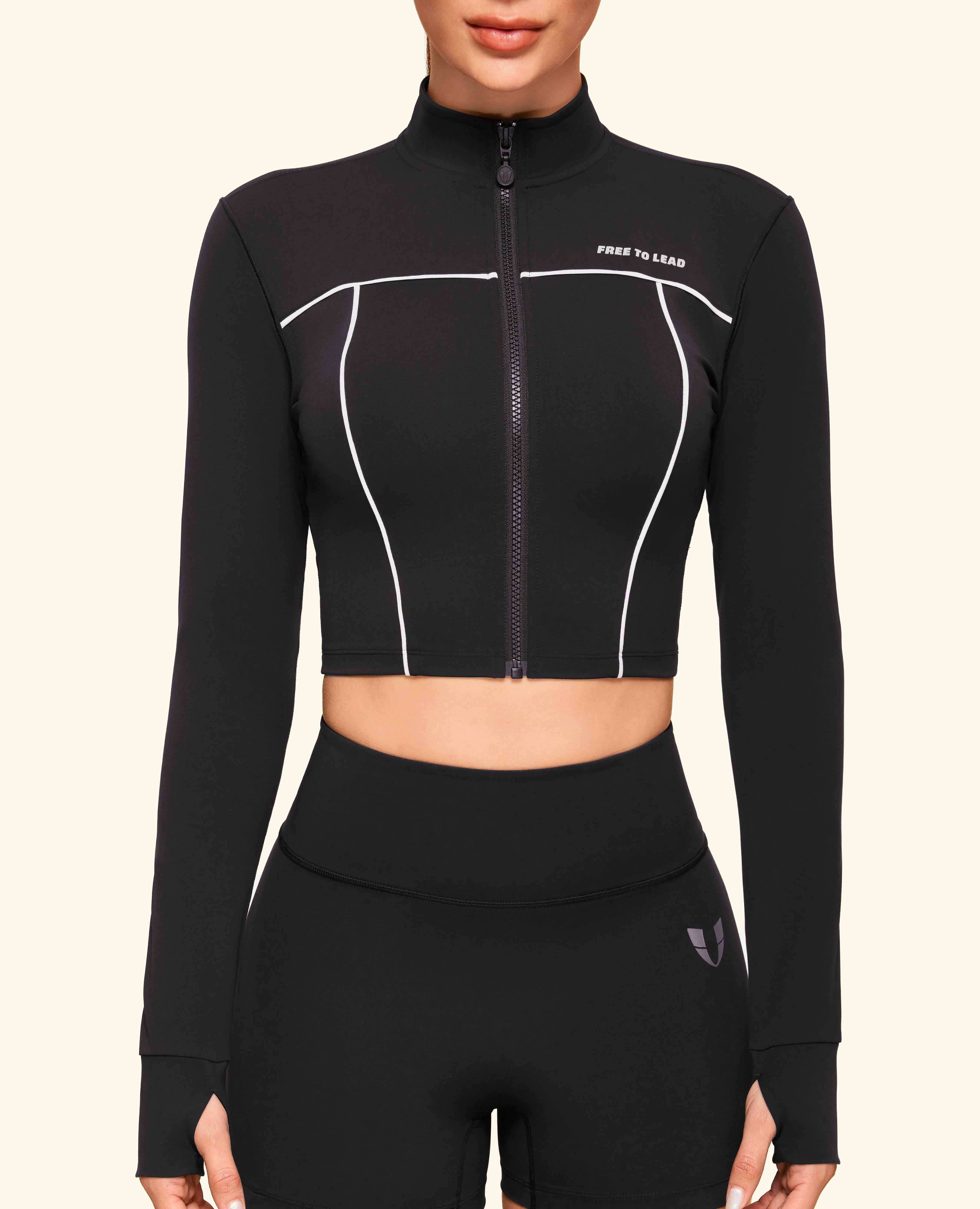 Cropped Slim Fit Workout Jacket - Black