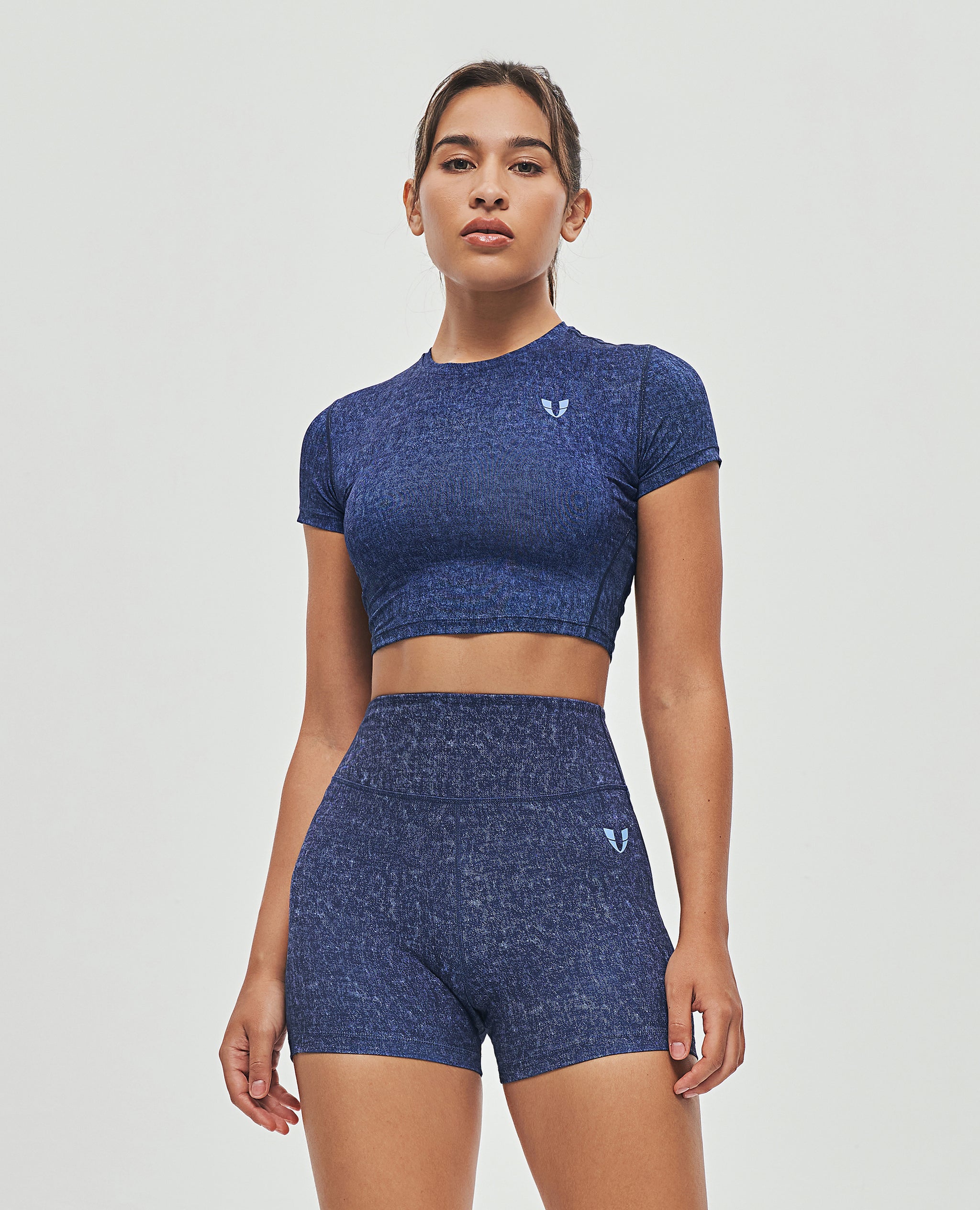 Short Sleeve Gym Crop Top Denim Blue | FIRM ABS