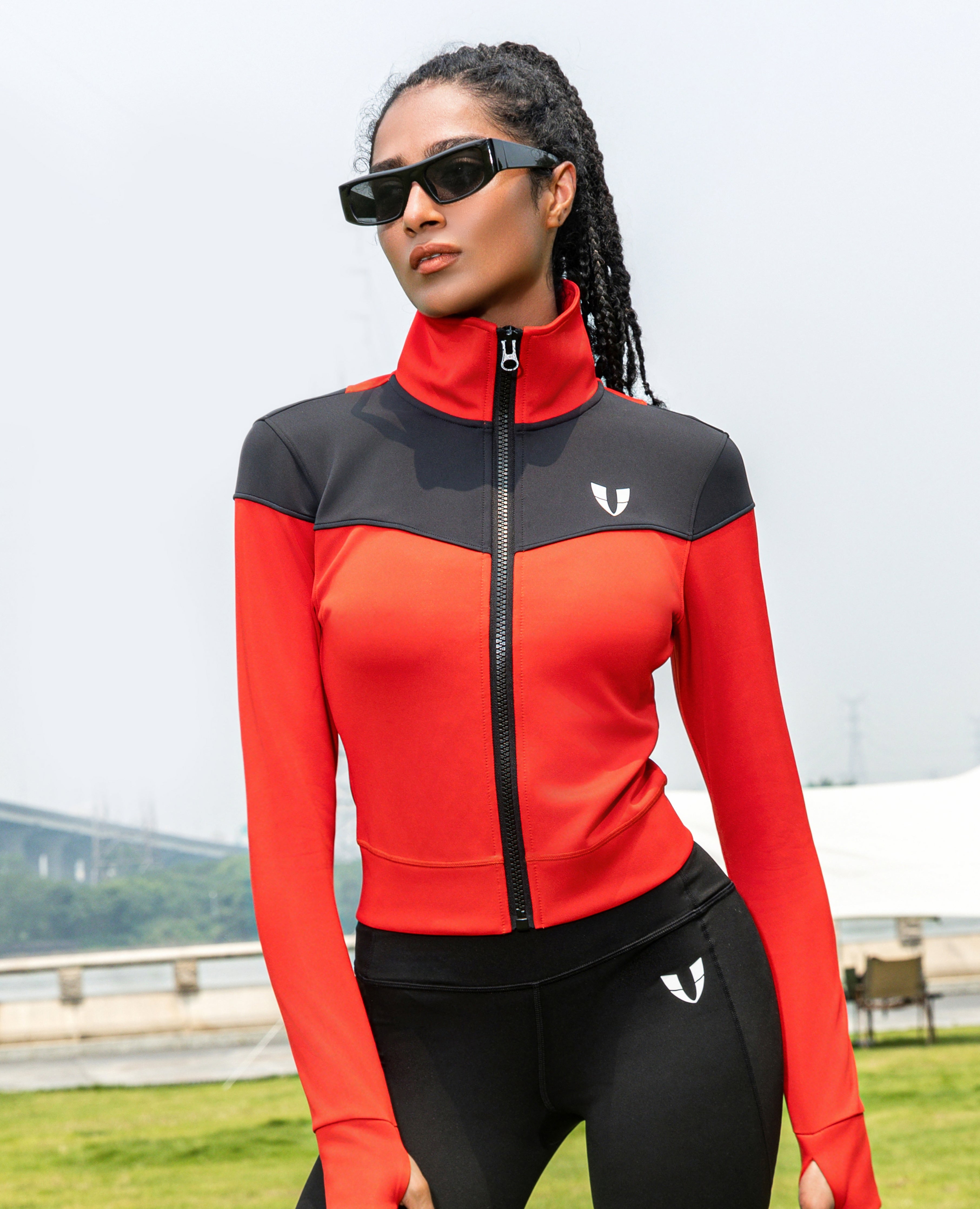 V-Shape Athletic Jacket - Red and Black