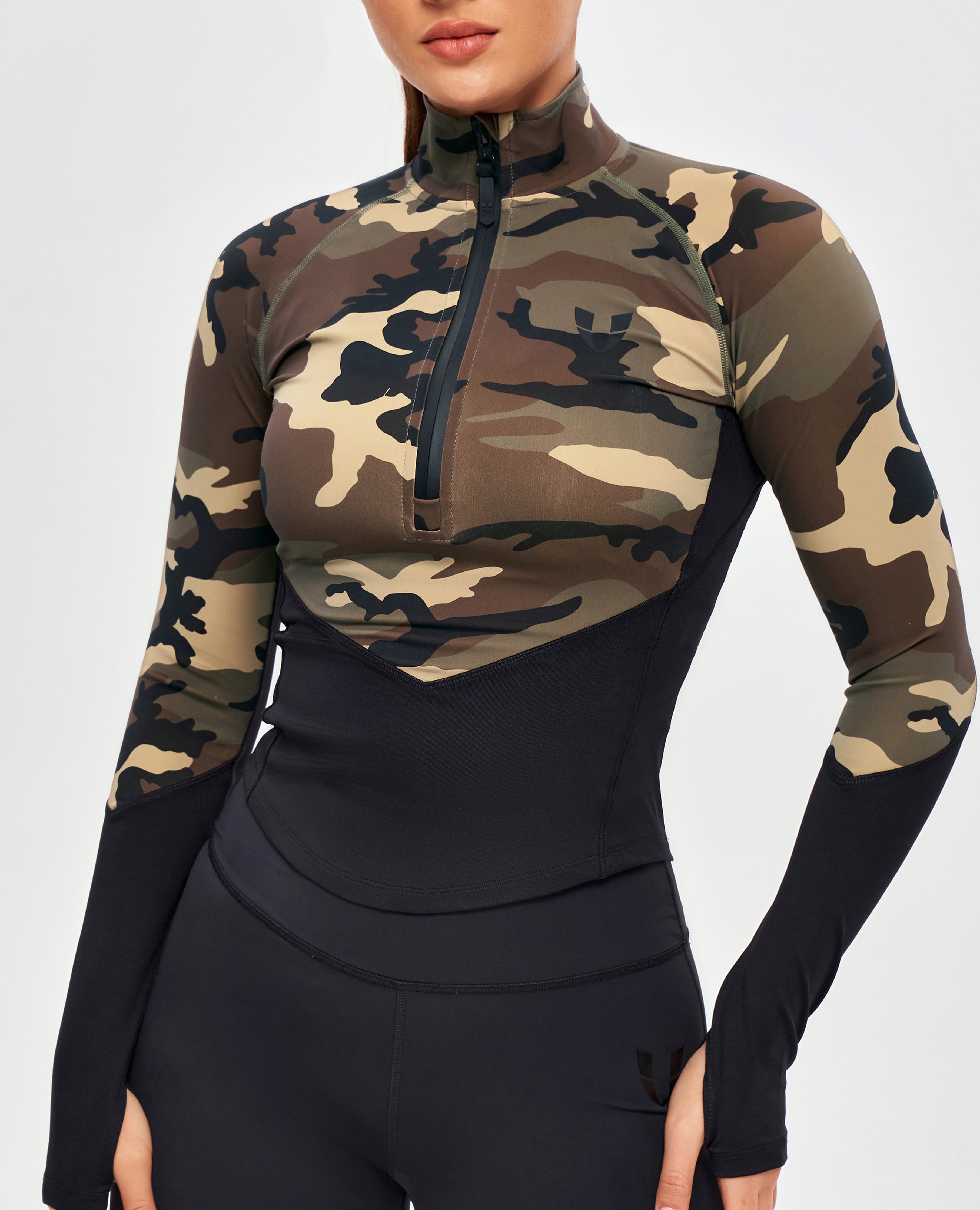 Half Zip Long Sleeve Top - Earth Camo