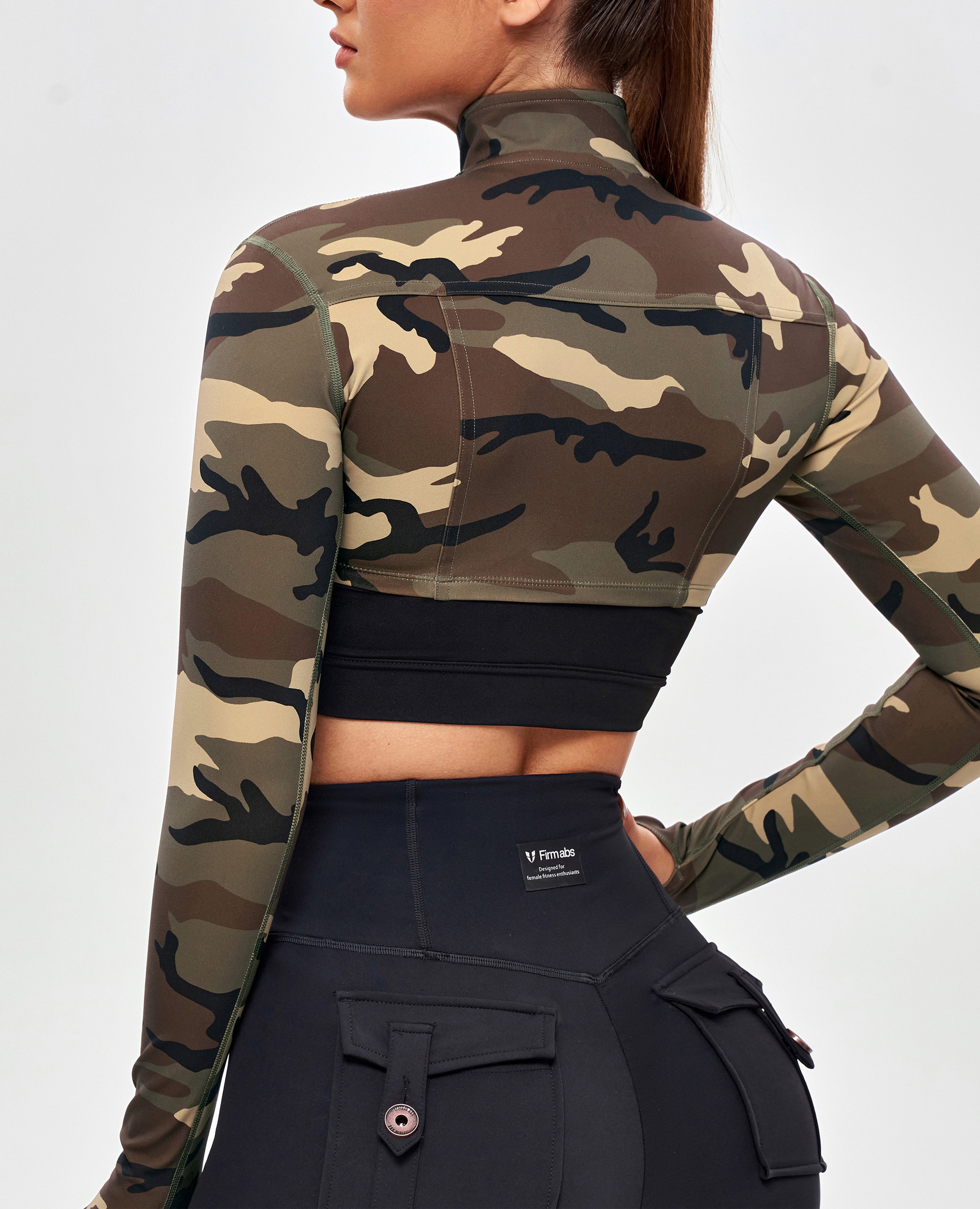 Firmabs Long Sleeve Crop Top - Earth Camo