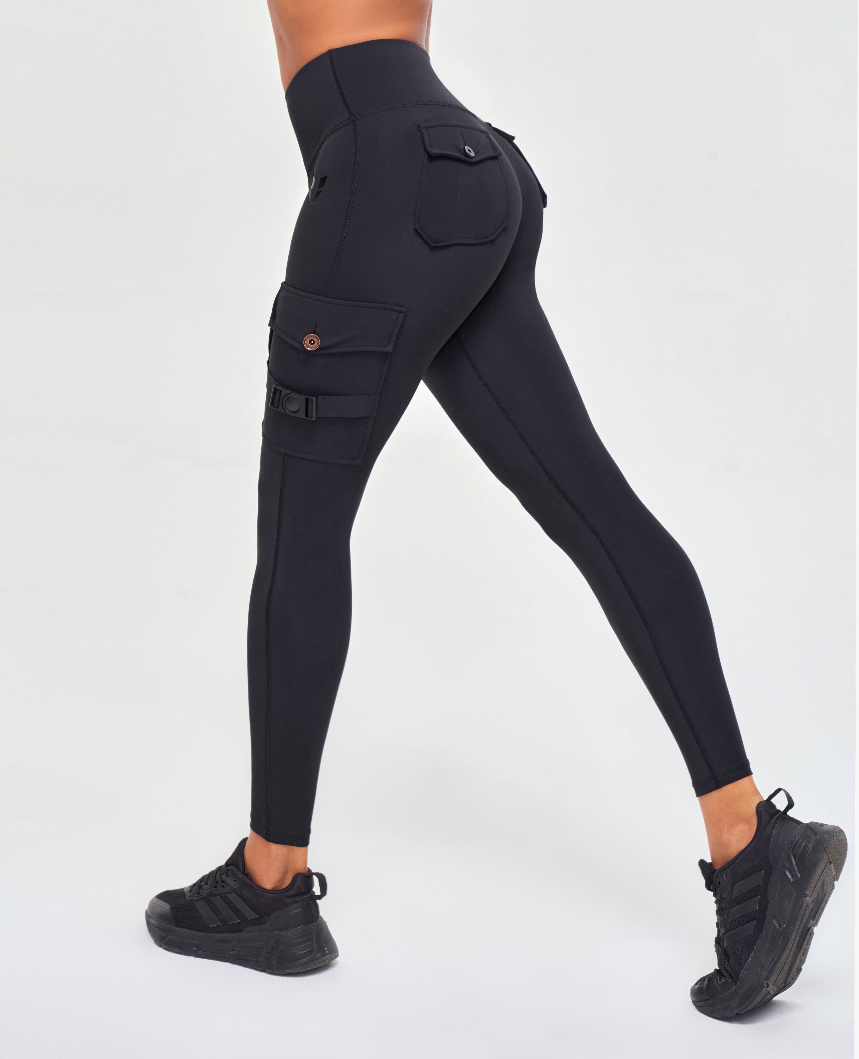 Cargo High-Waisted Pocket Leggings - Black