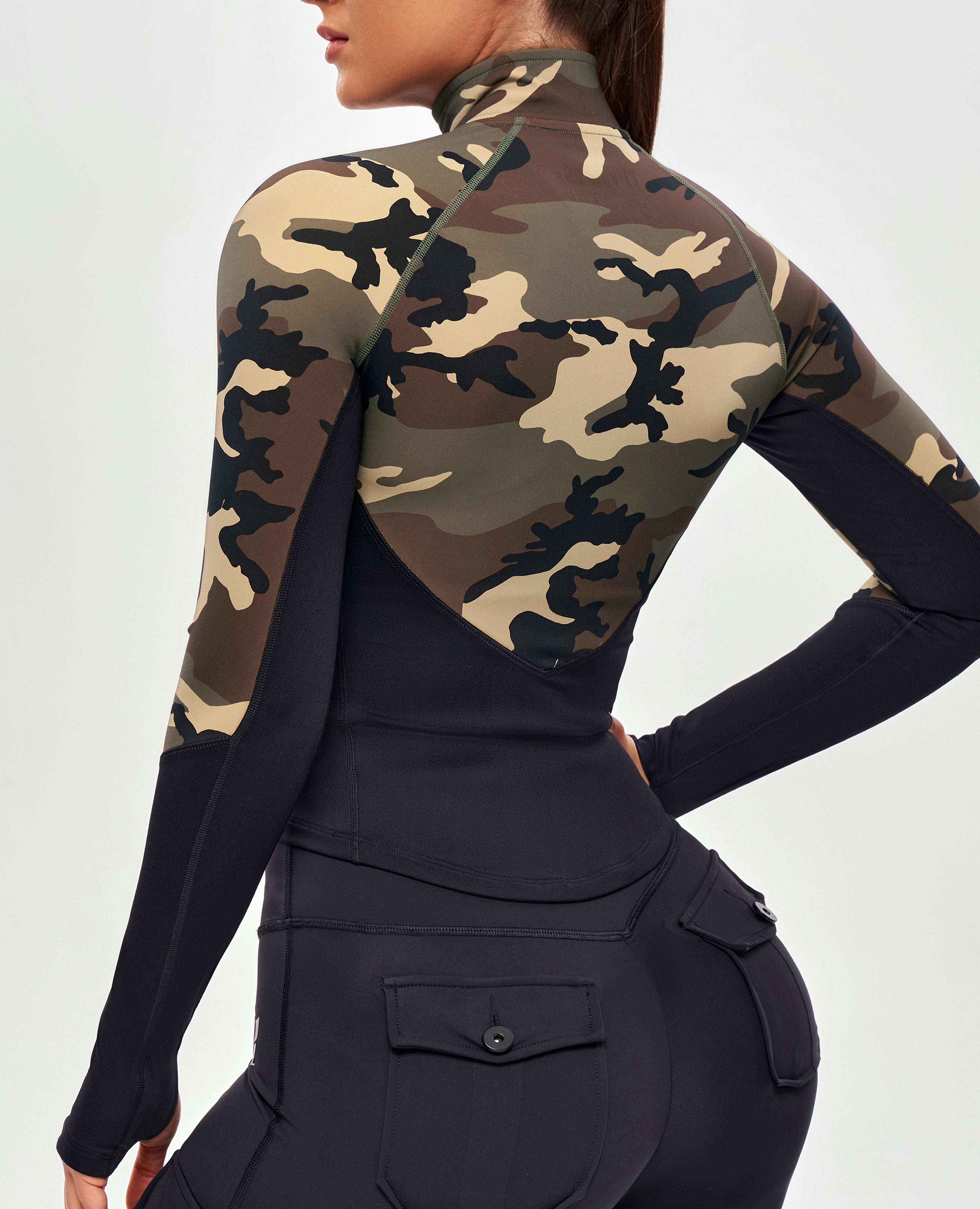 Top a manica lunga mezza zip - Camo terrestre