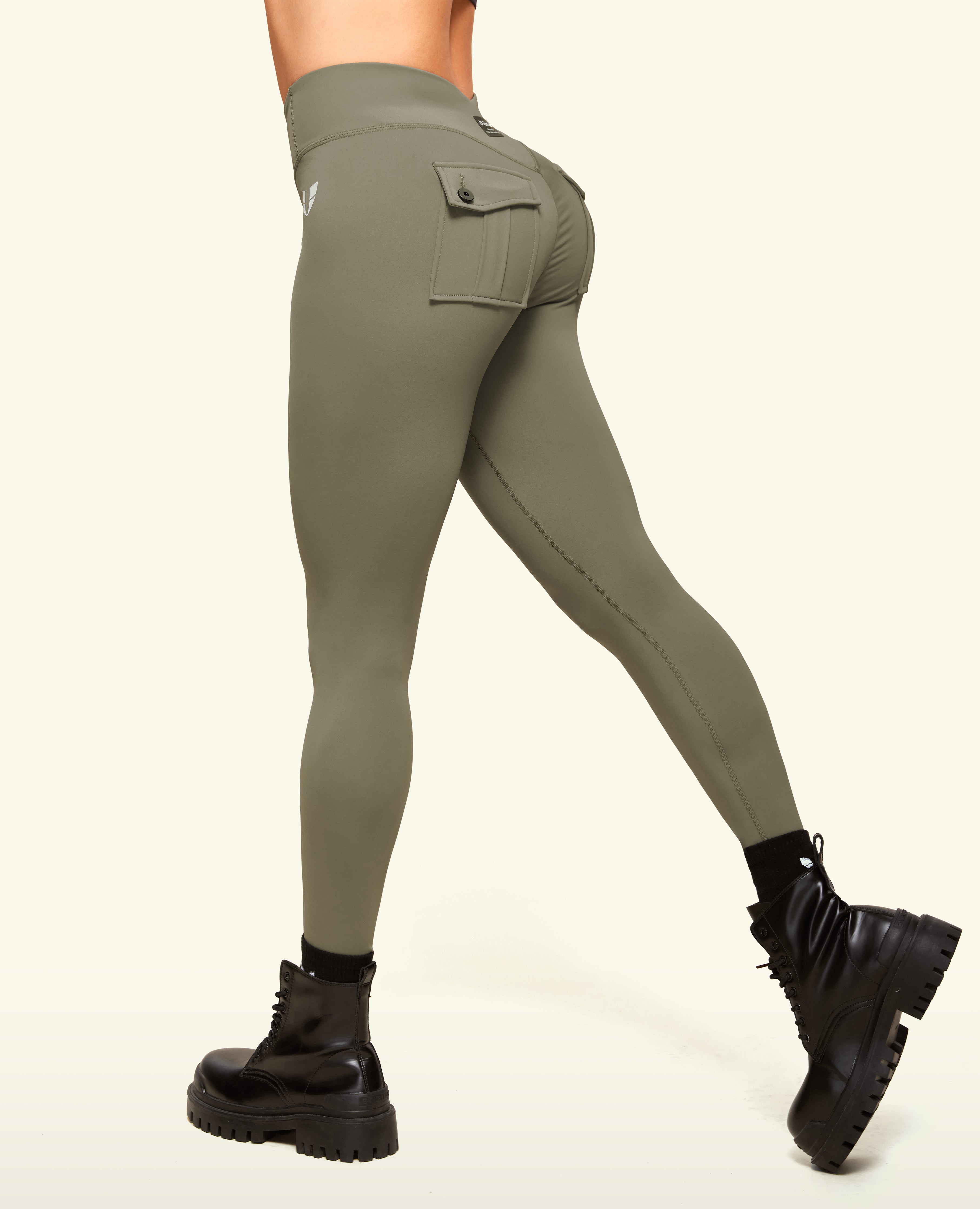 Zip Front Pocket Powerful leggings - Army Green