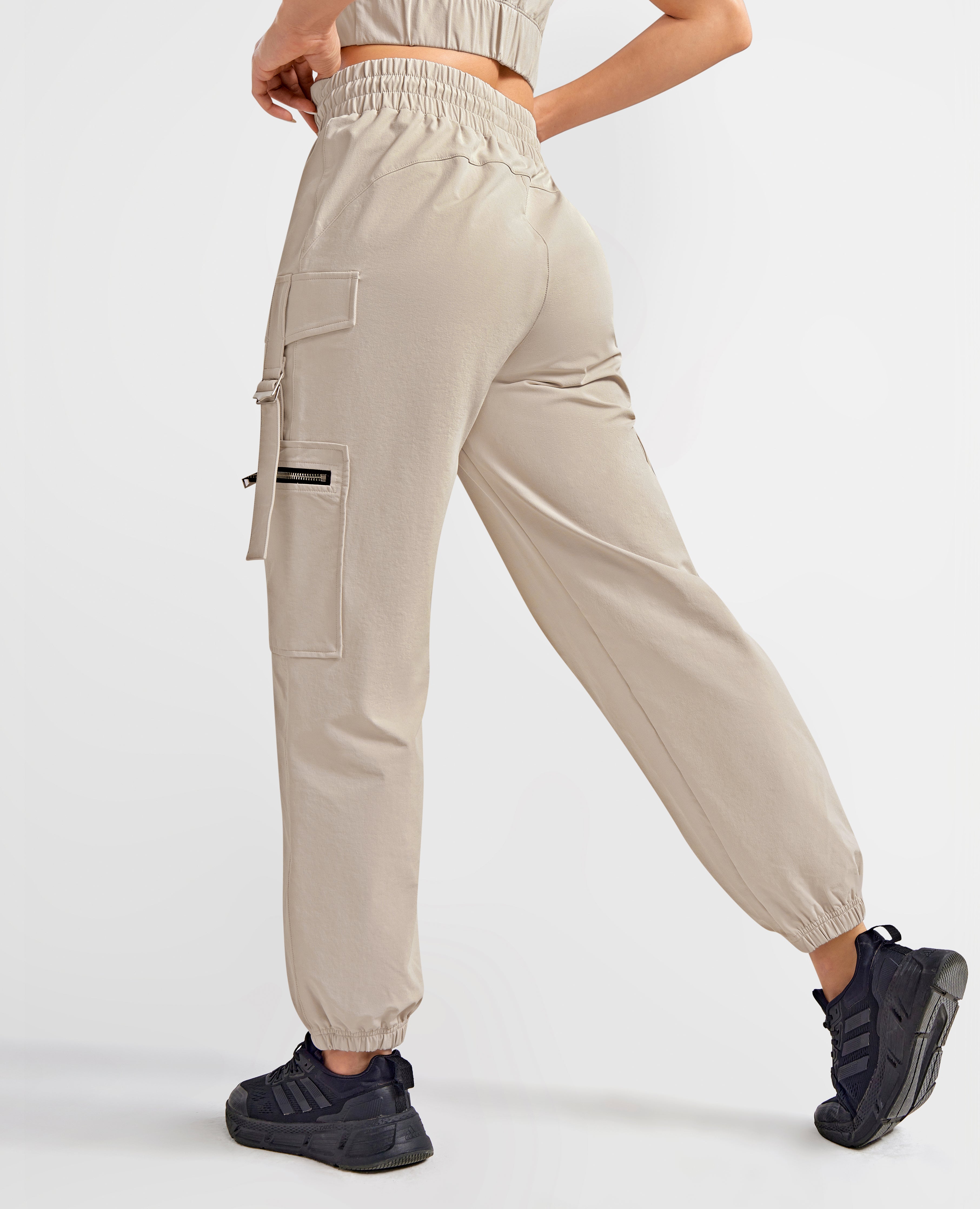 Loose Fit Cargo Power Pants - Apricot Gray