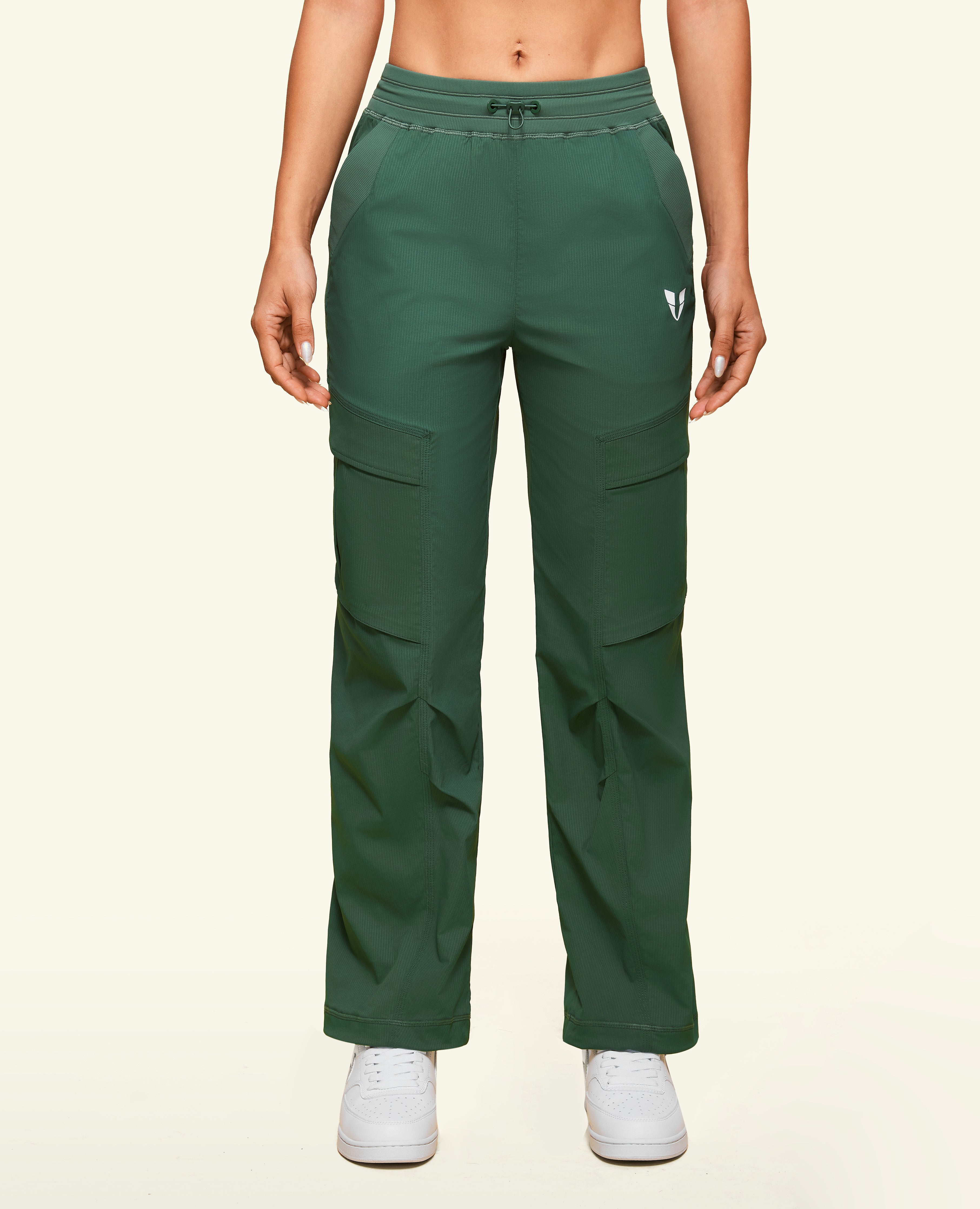 Drawstring Pocket Loose Fit Pants - Grey Copper Green