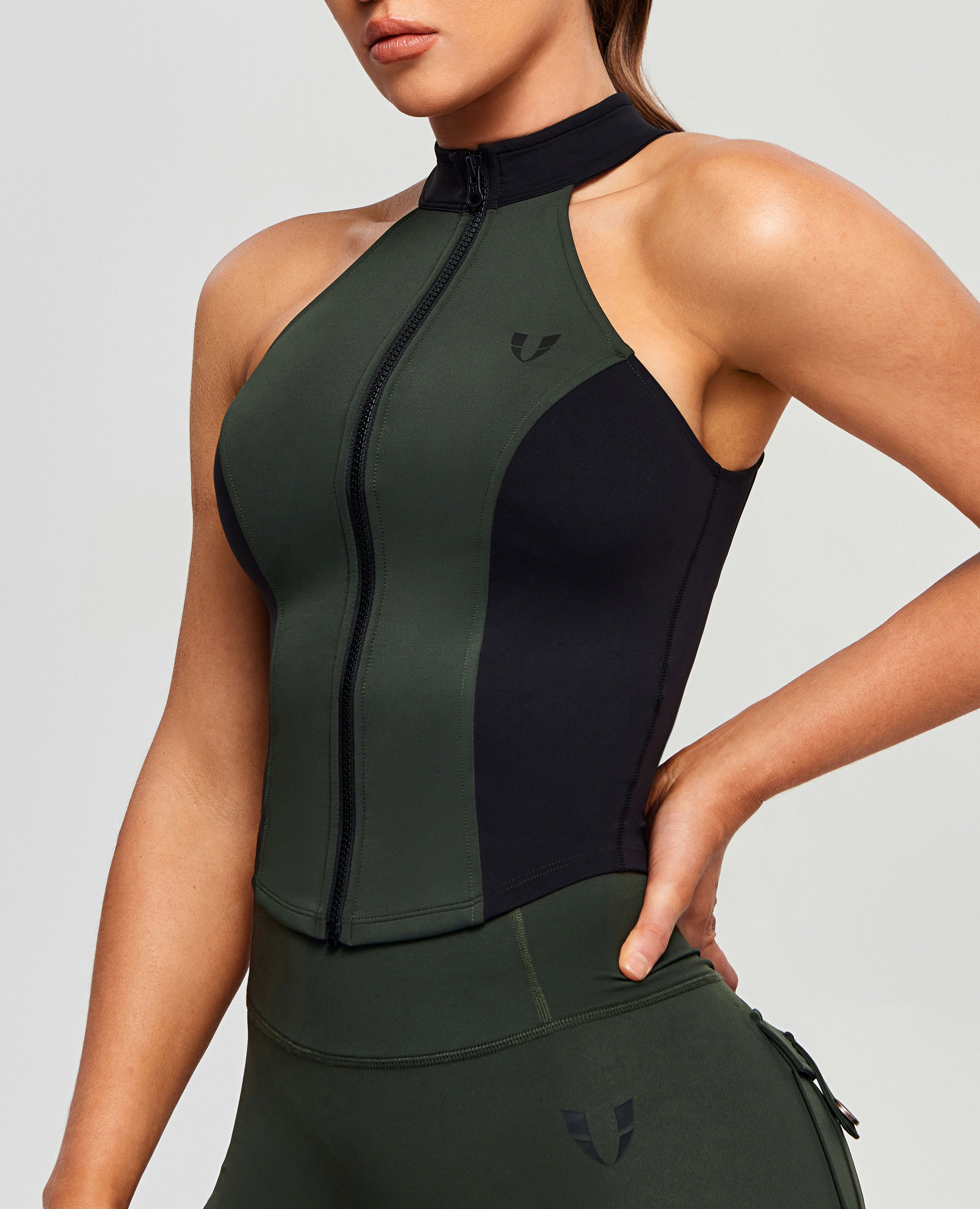 Contrast Color Gym Tank - Deep Green and Black