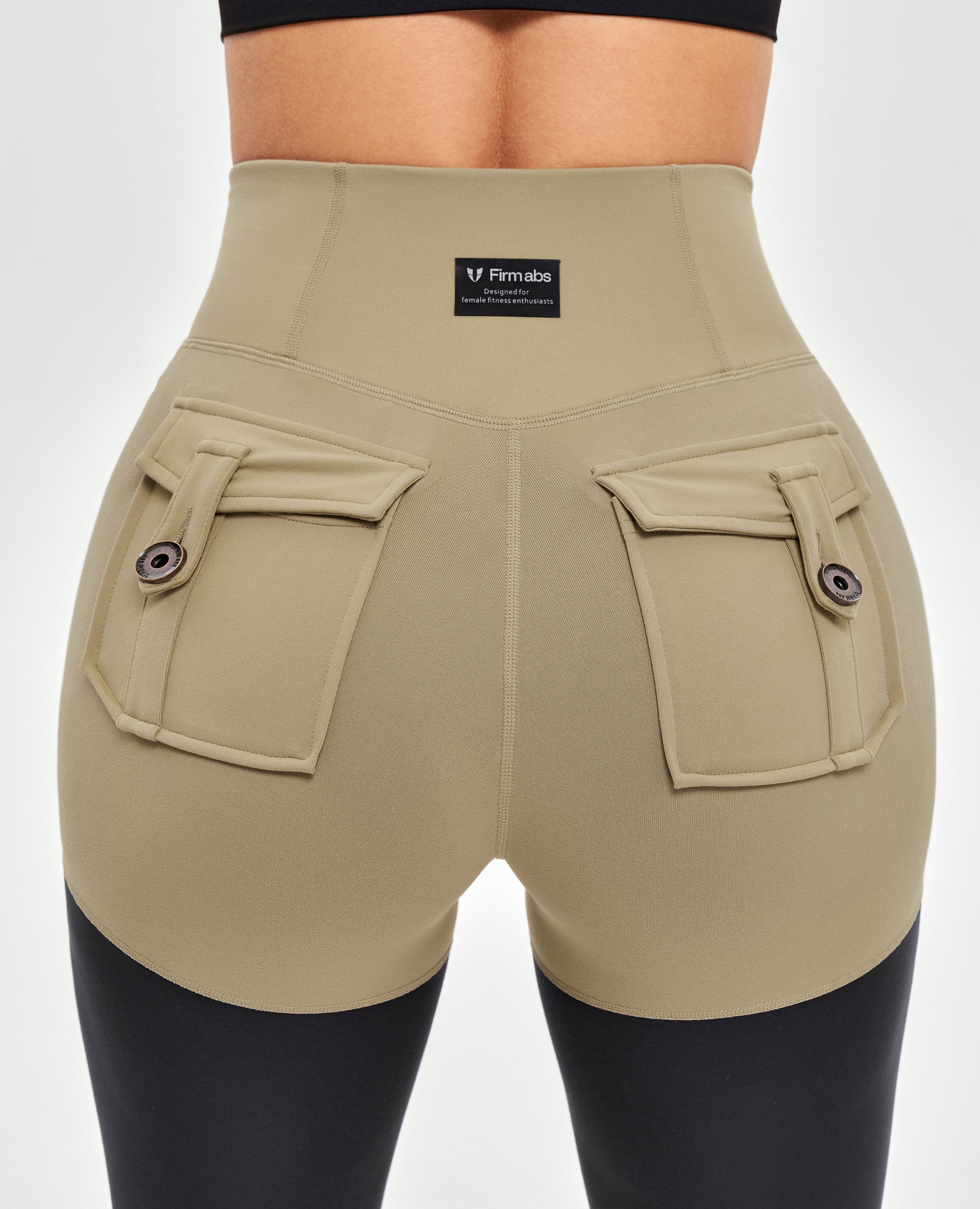 Cargo Athletic Leggings - Beige and Black