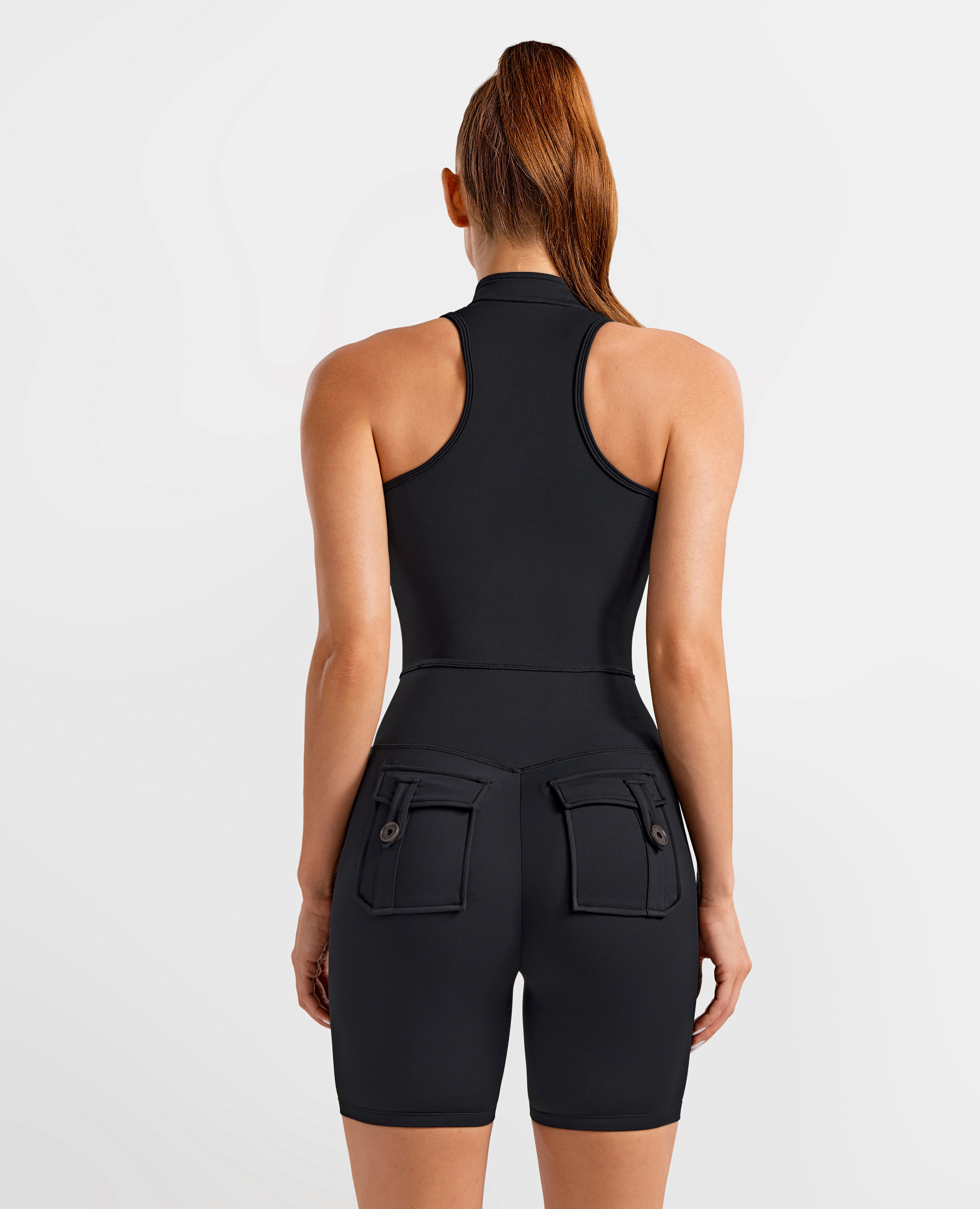 Cargo Pocket Bodysuit Short - Black