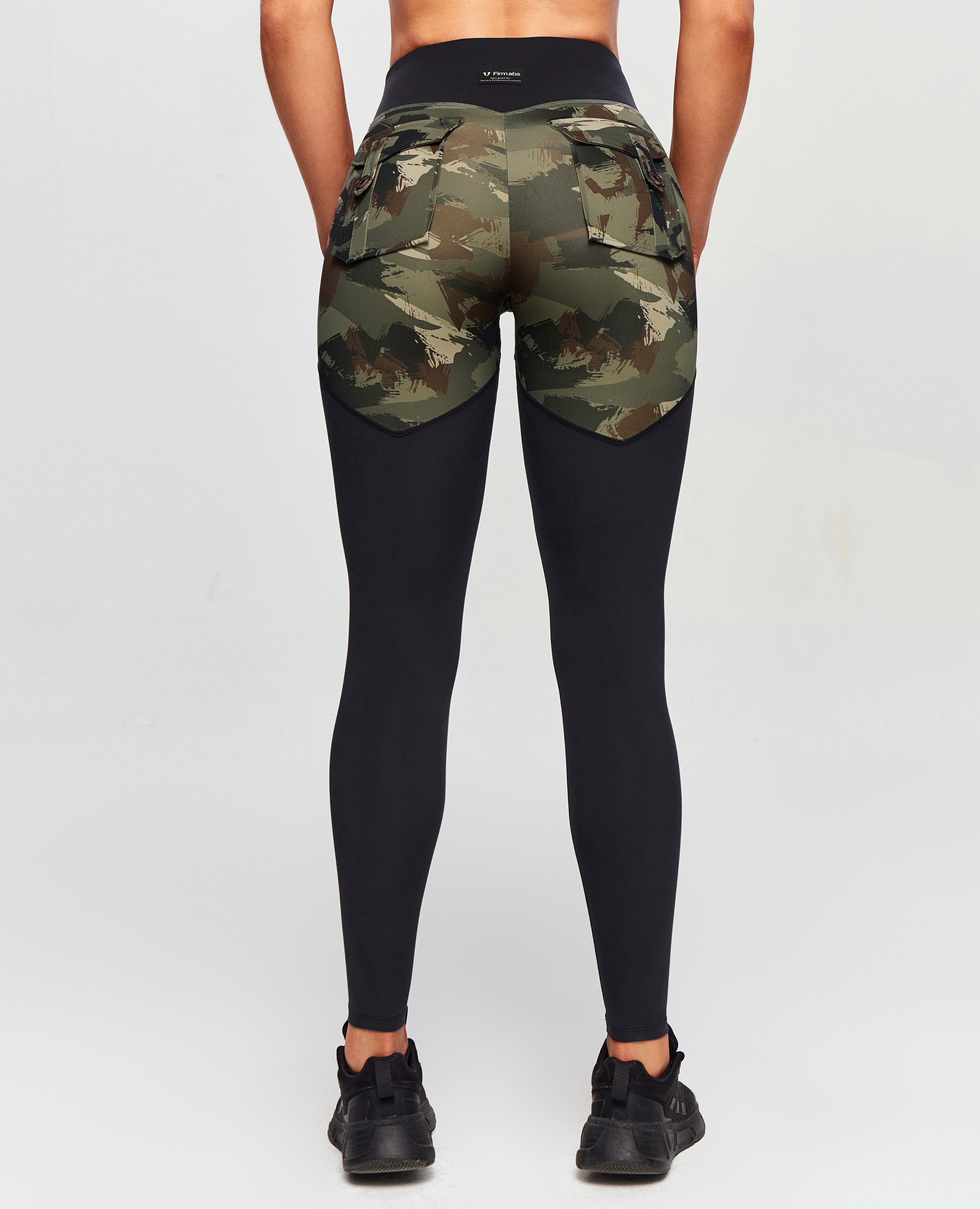 V-waist Gym Leggings - Abstract Camo and Black