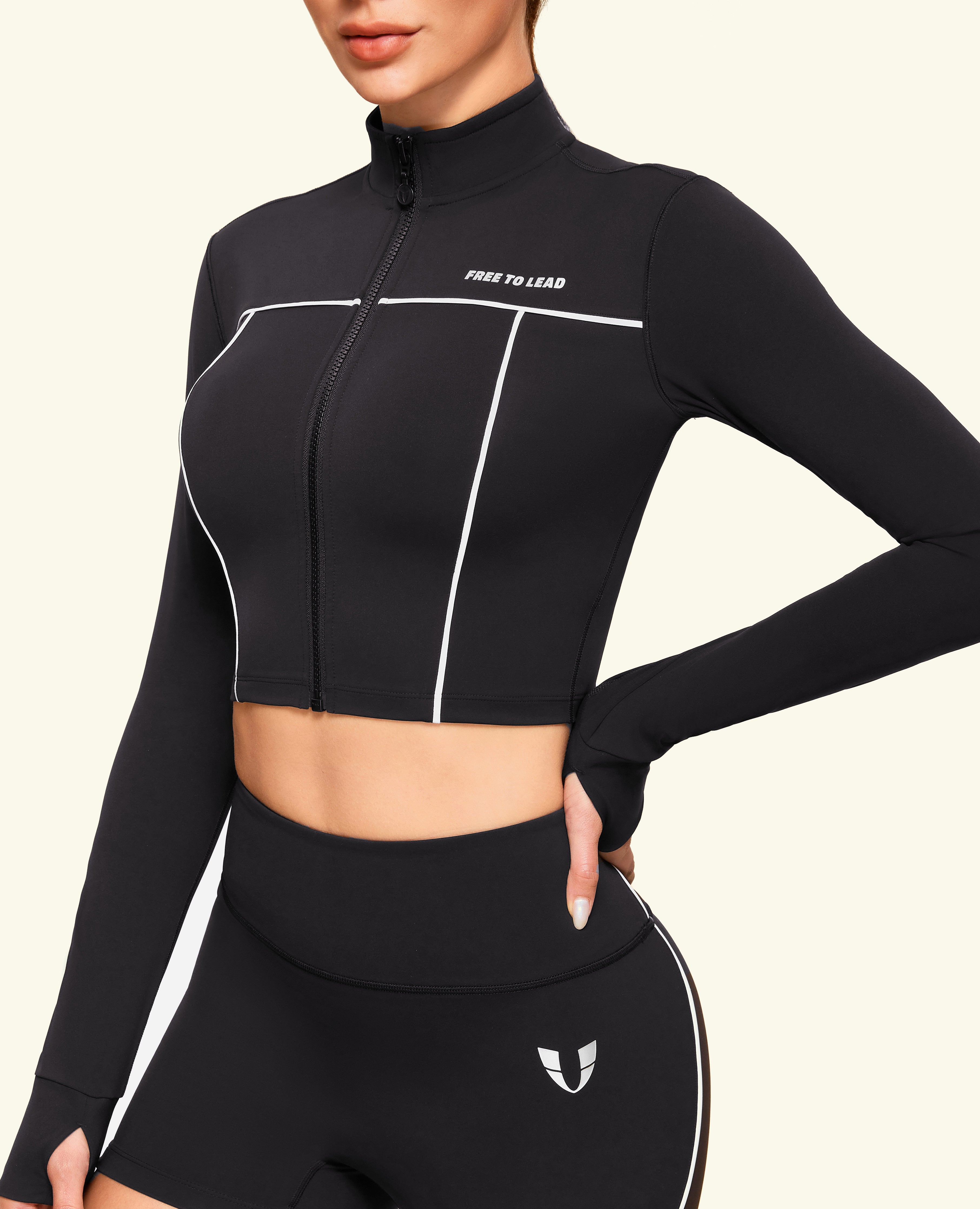 Cropped Slim Fit Workout Jacket - Black