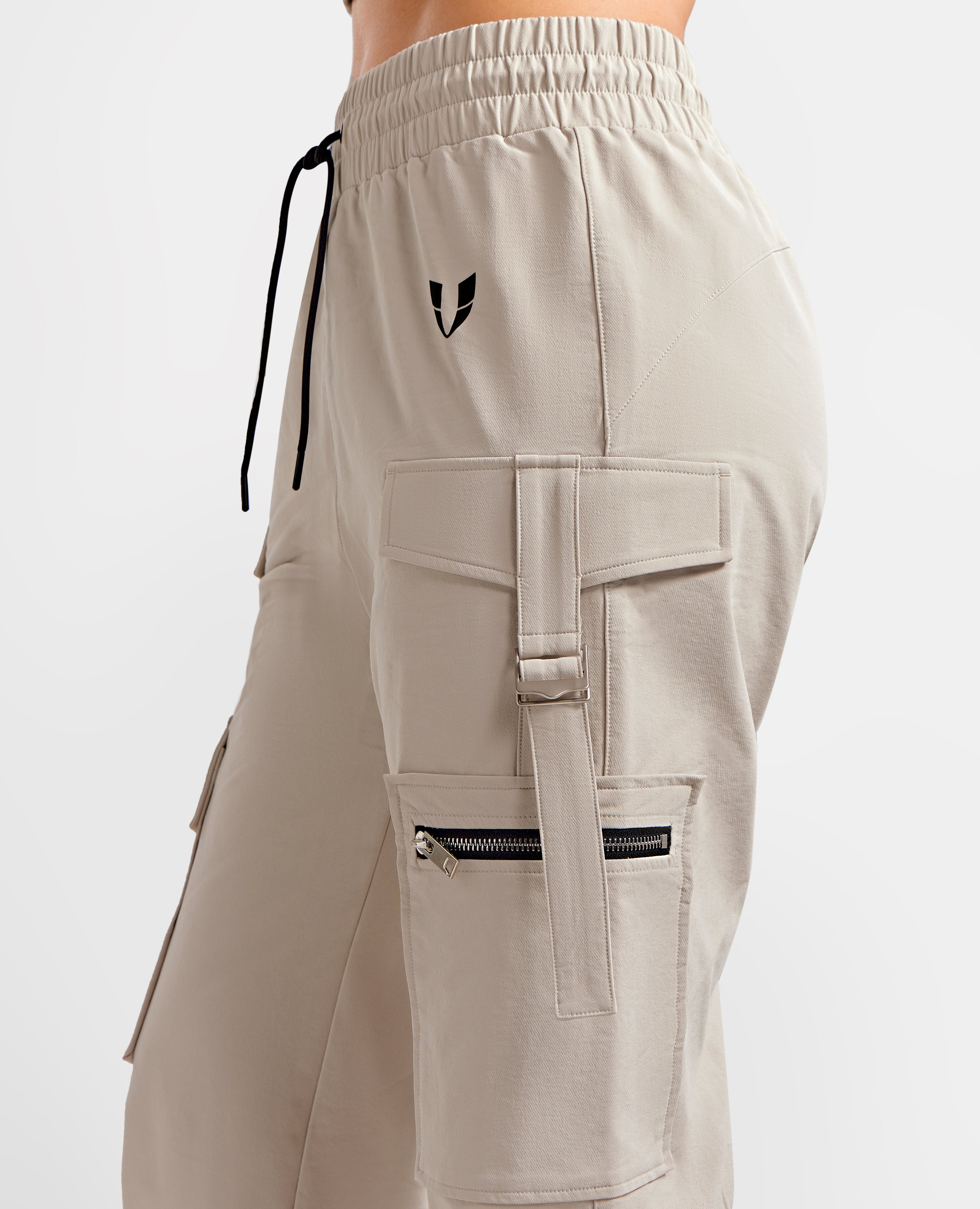 Loose Fit Cargo Power Pants - Apricot Gray