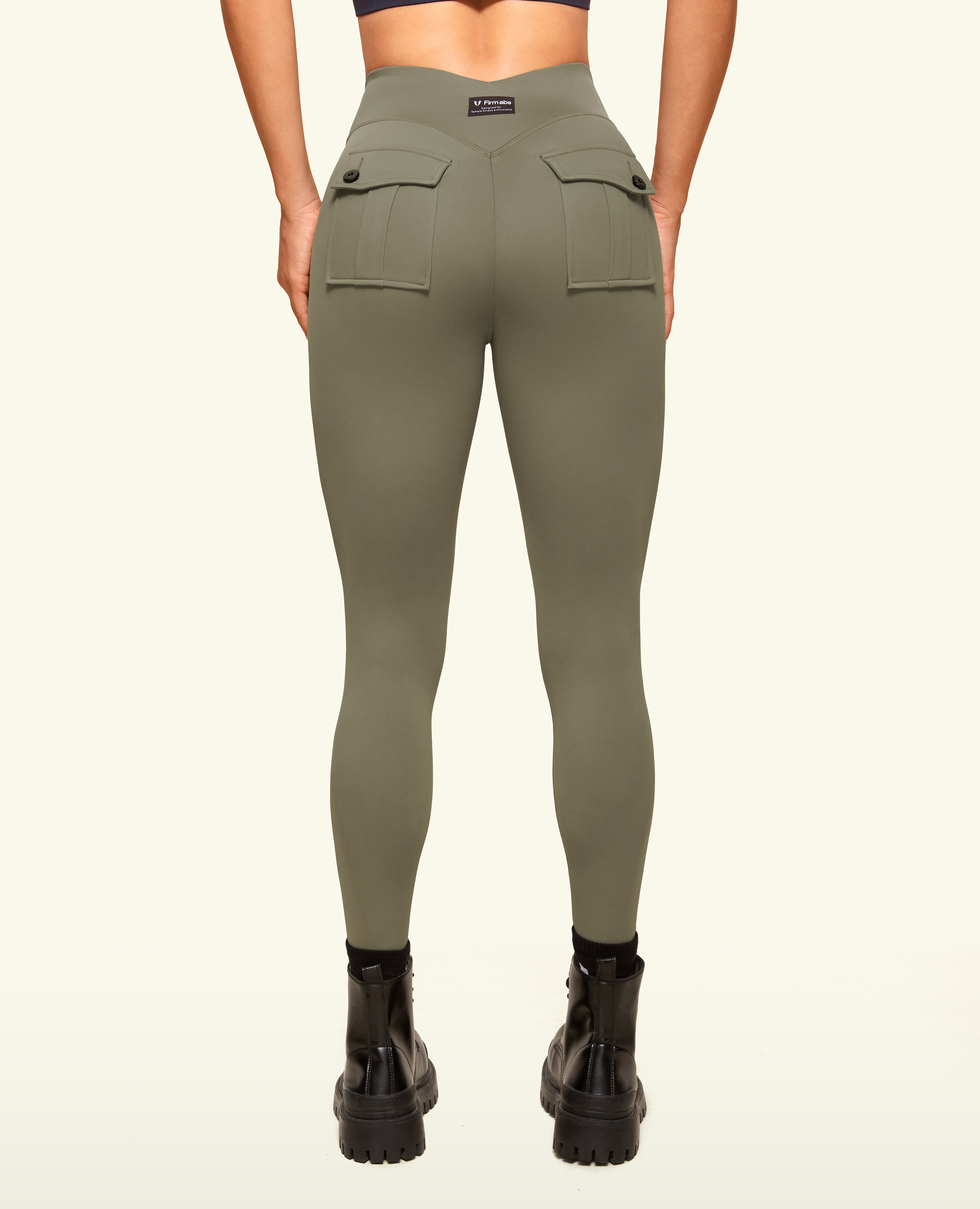 Zip Front Pocket Powerful leggings - Army Green