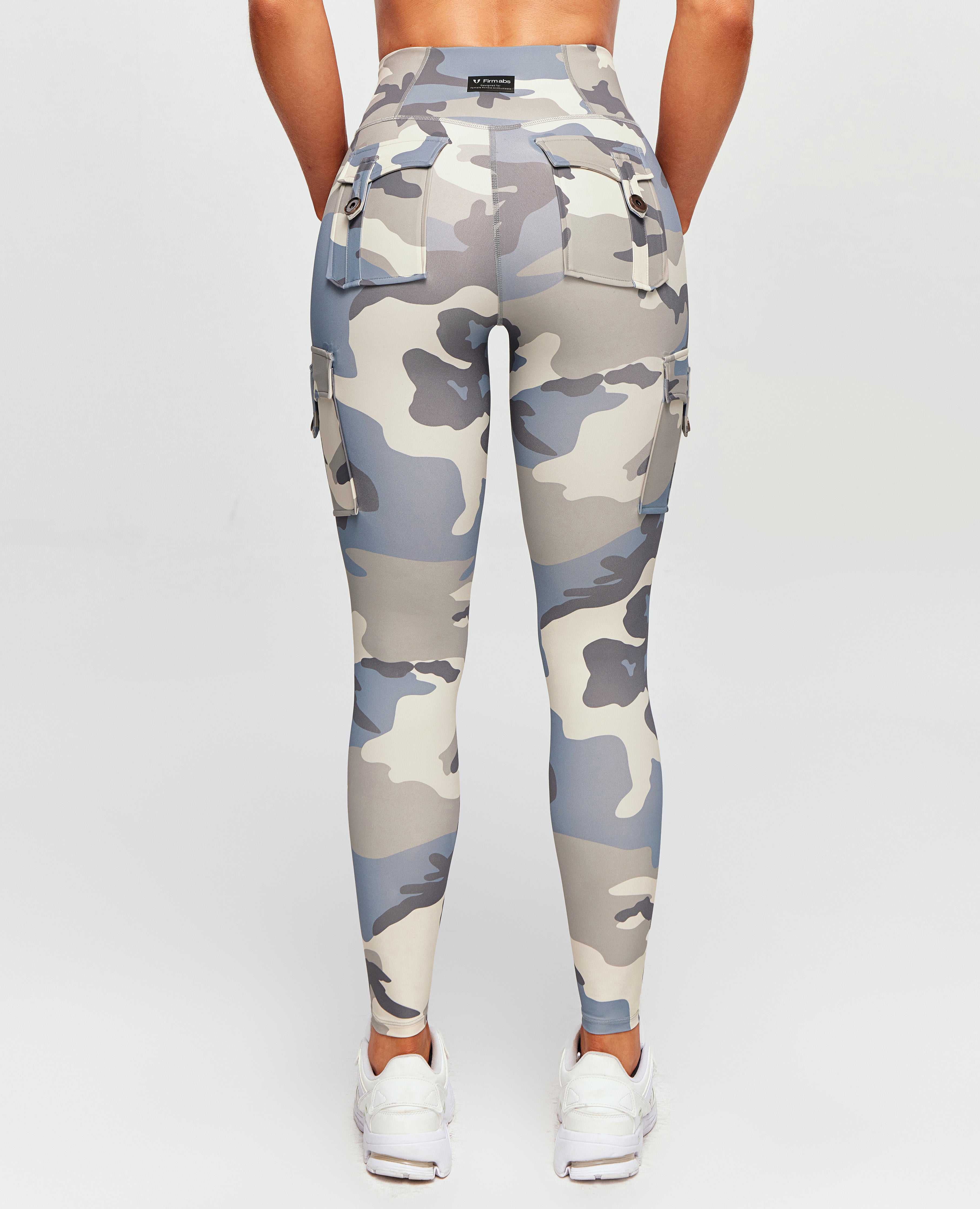 High Waisted Cargo Leggings - Grey blue Camo