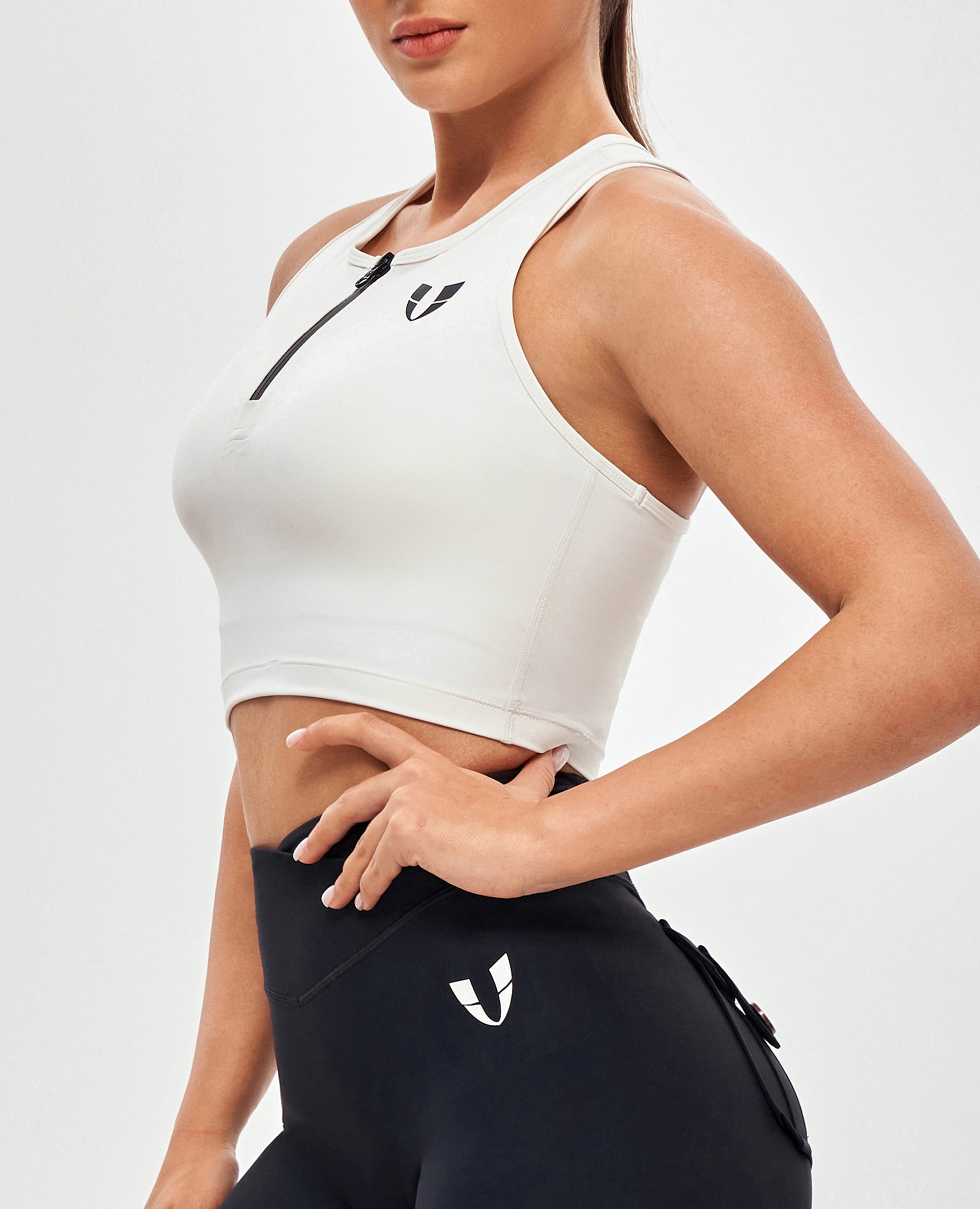 Half Zip Crop Top - White