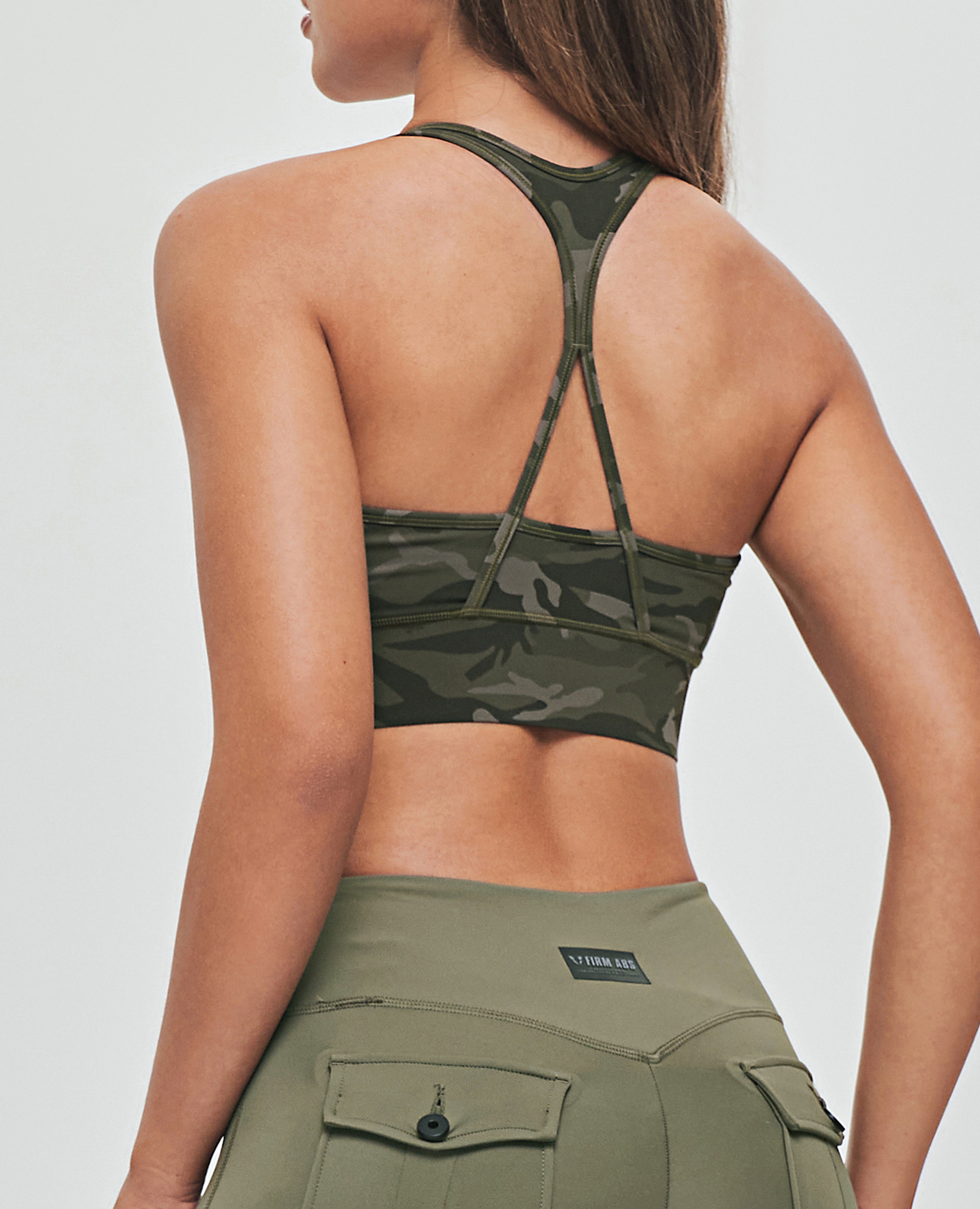 Zip Front Sports Bra - Green Camo