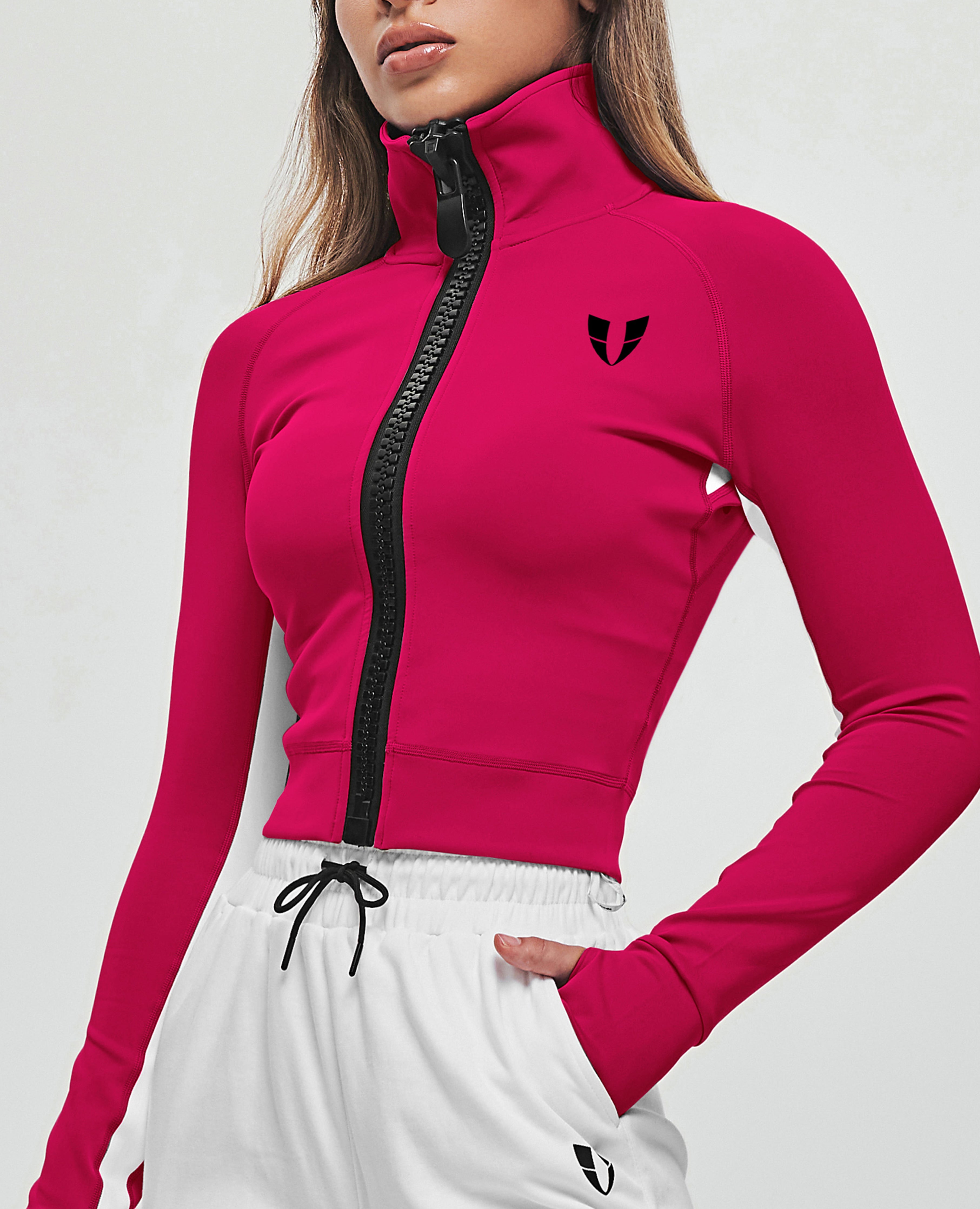 Zip Up Cropped Jacket - Fuchsia