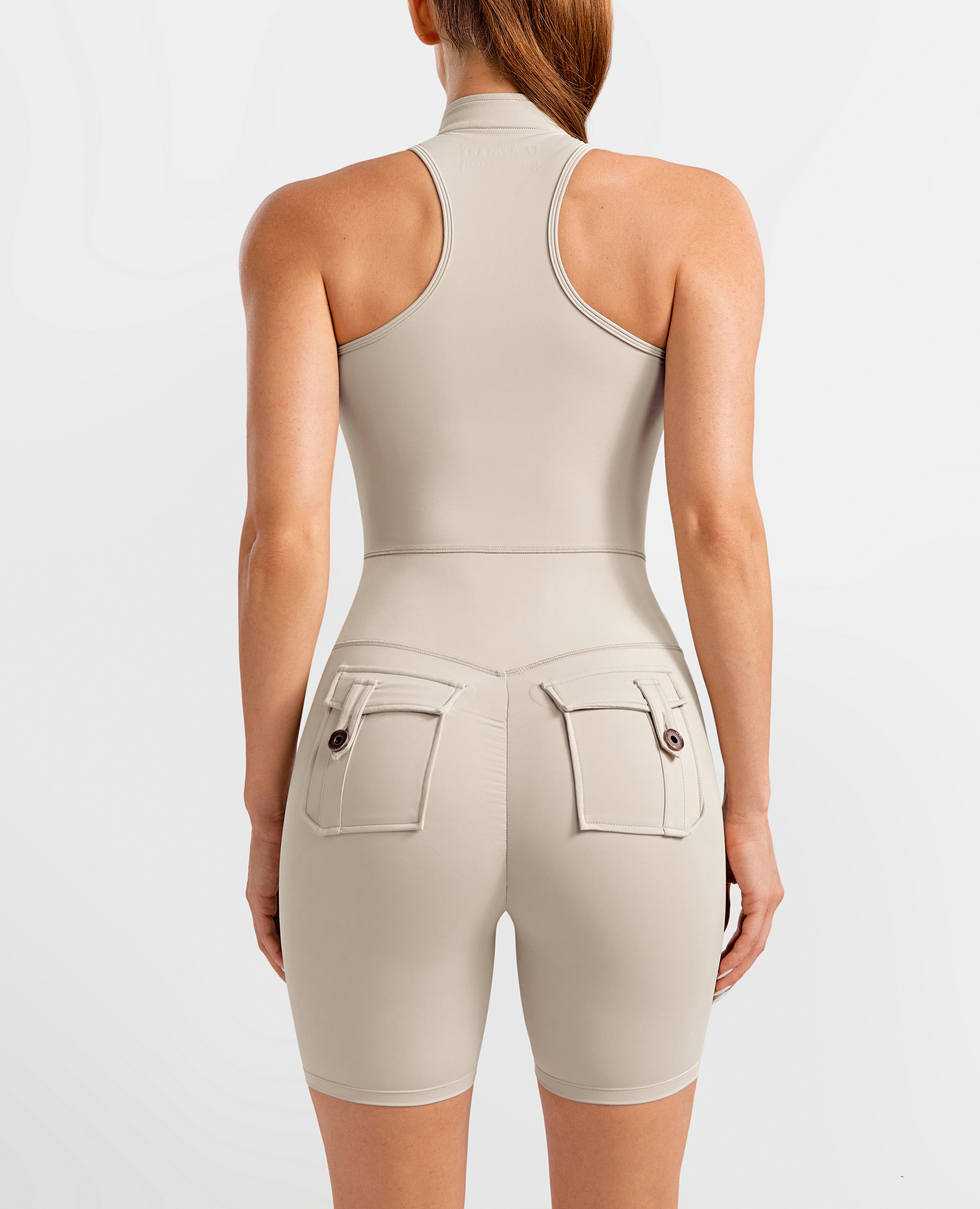 Cargo Pocket Bodysuit Short - Khaki