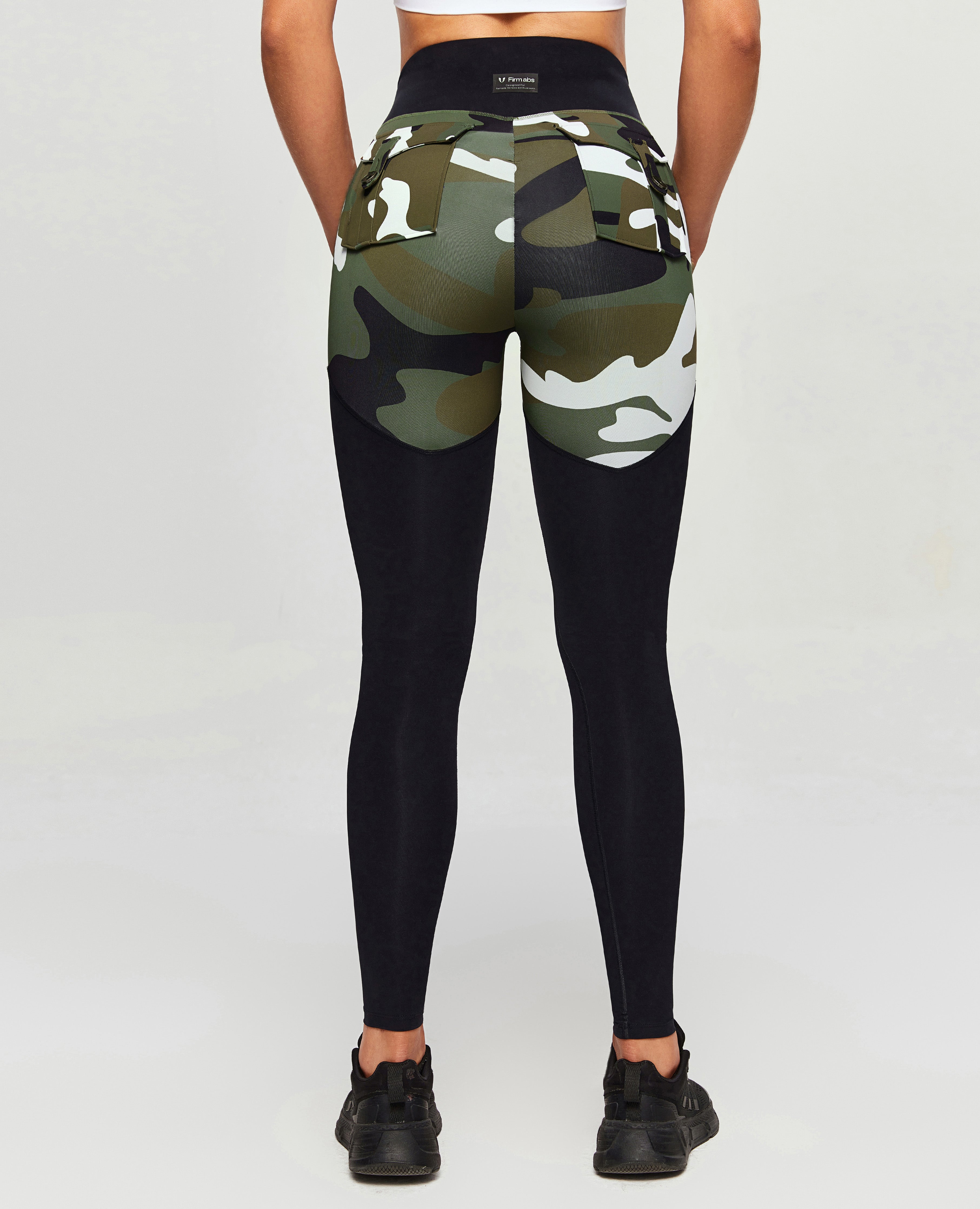 V-Waist Gym Leggings - White Green Camo