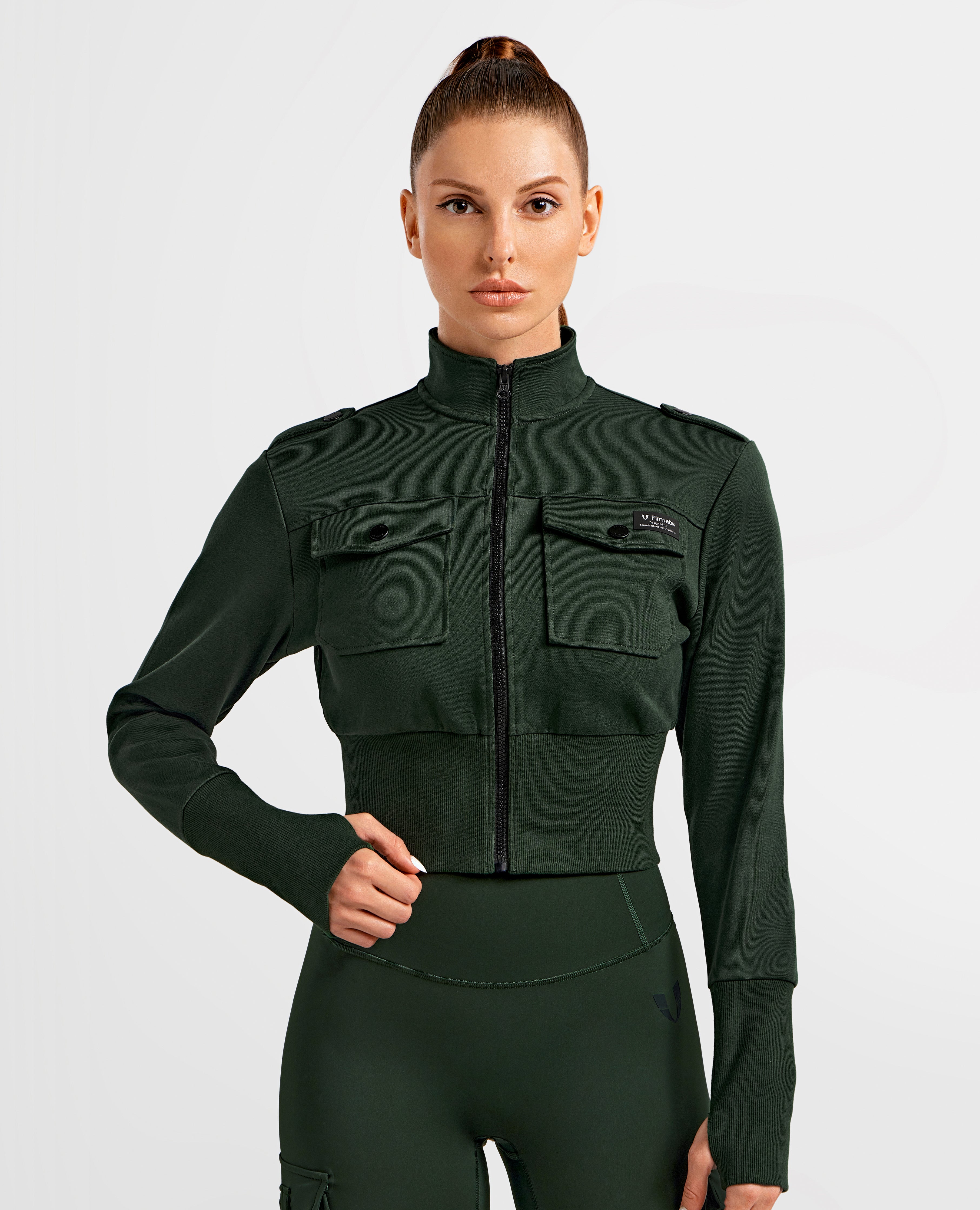 Loose Fit Active Crop Jacket - Dark Army Green