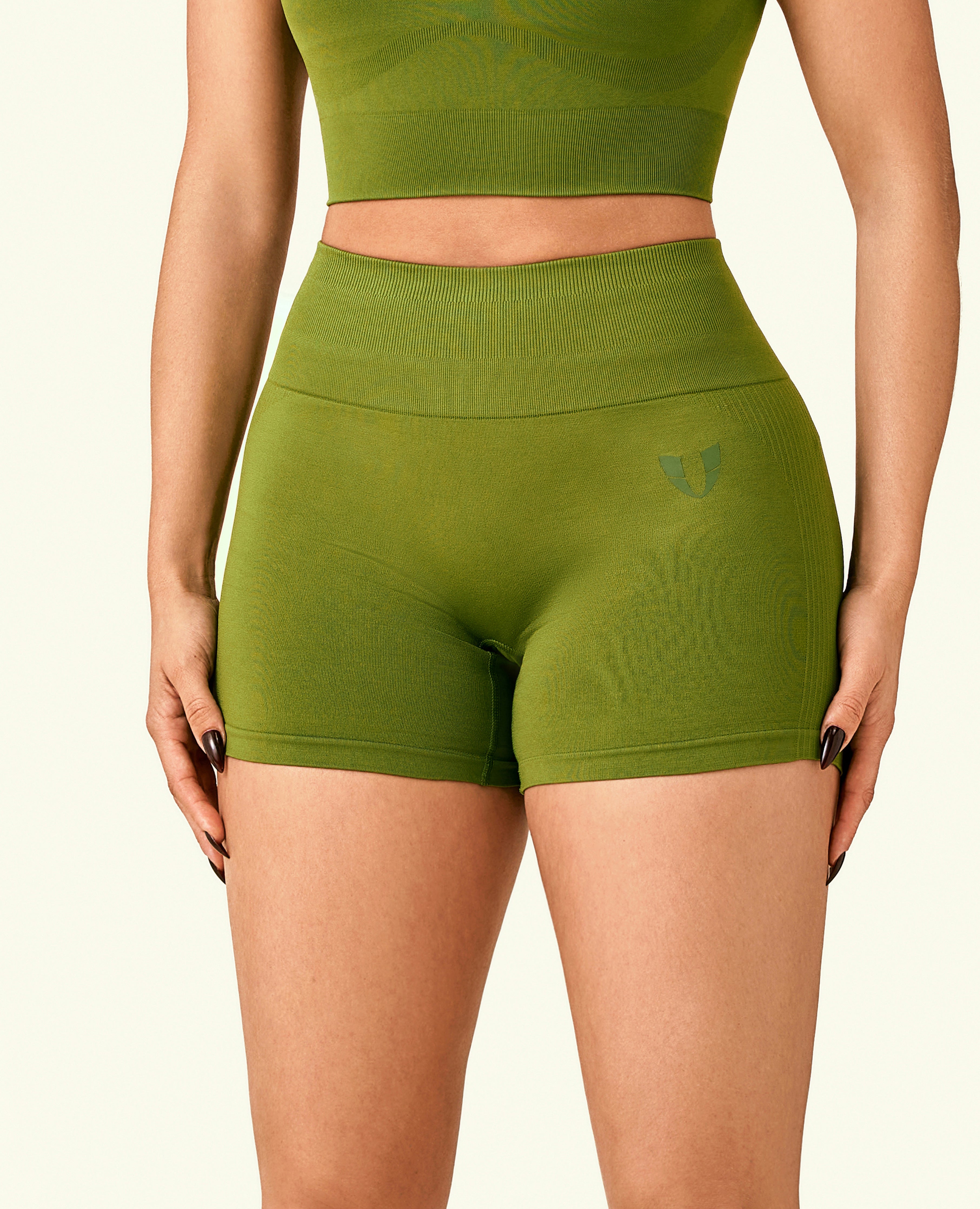 Tight Fit High Waist Shorts - Grass Green