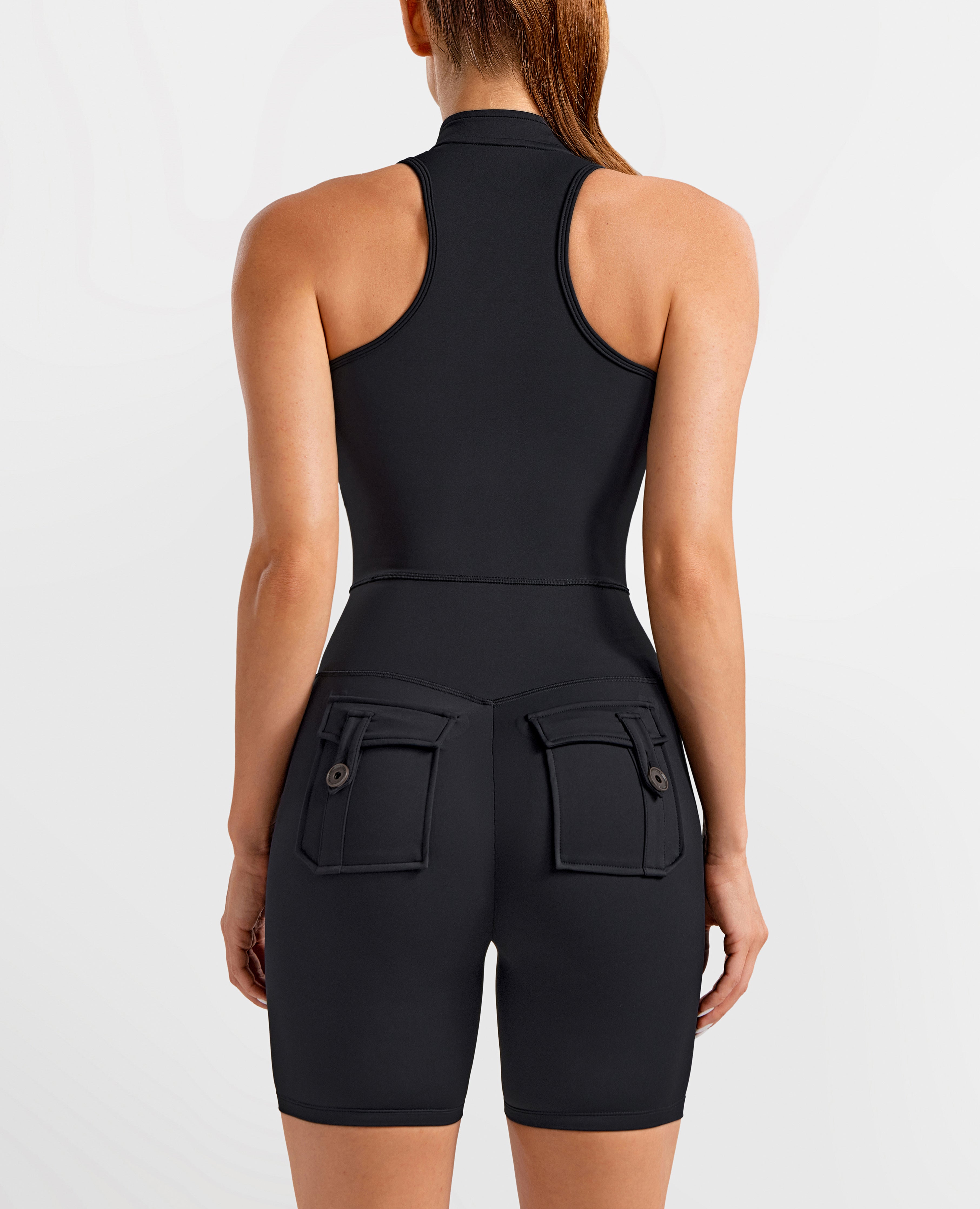 Cargo Pocket Bodysuit Short - Black