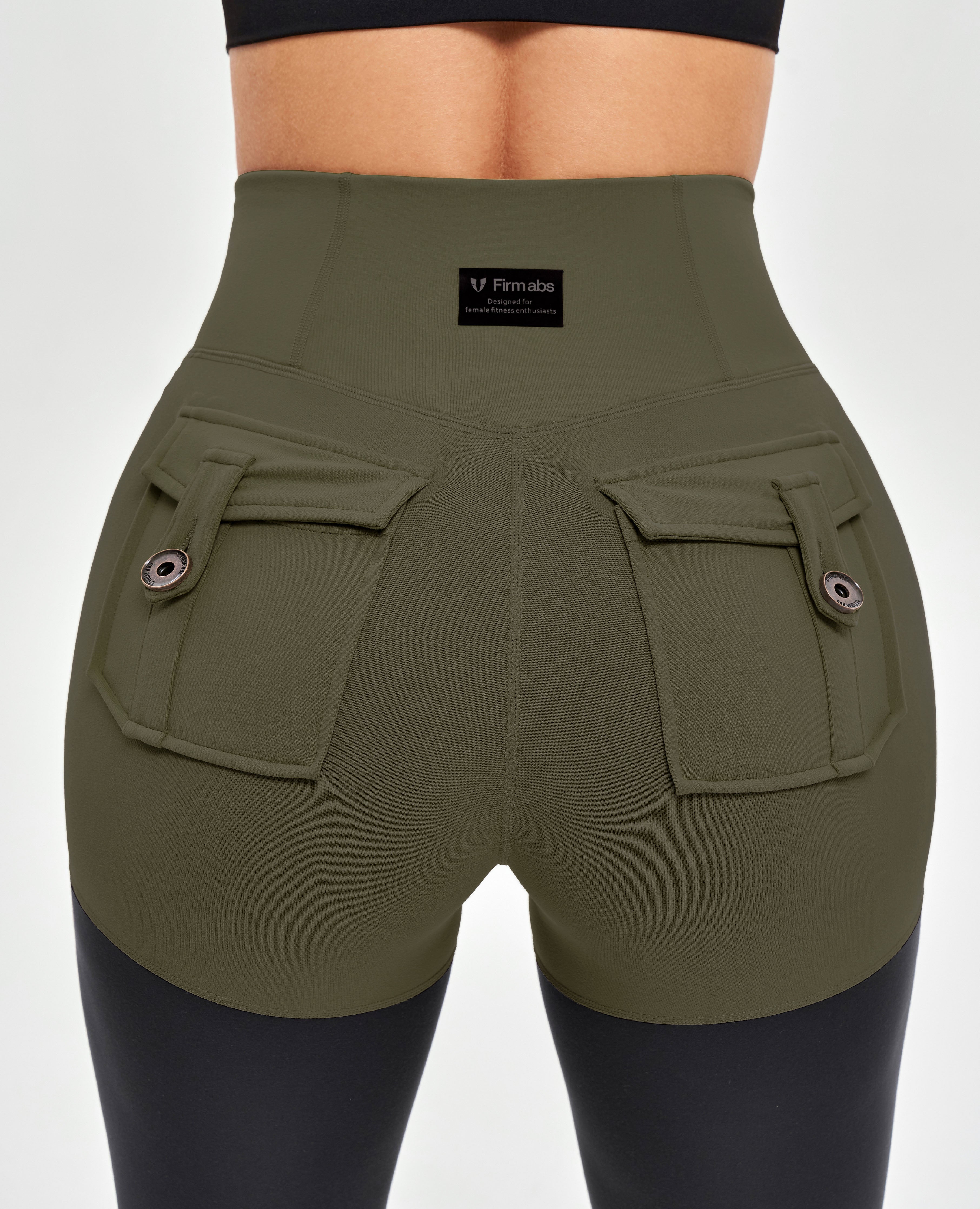 Cargo Athletic Leggings - Dark Green and Black