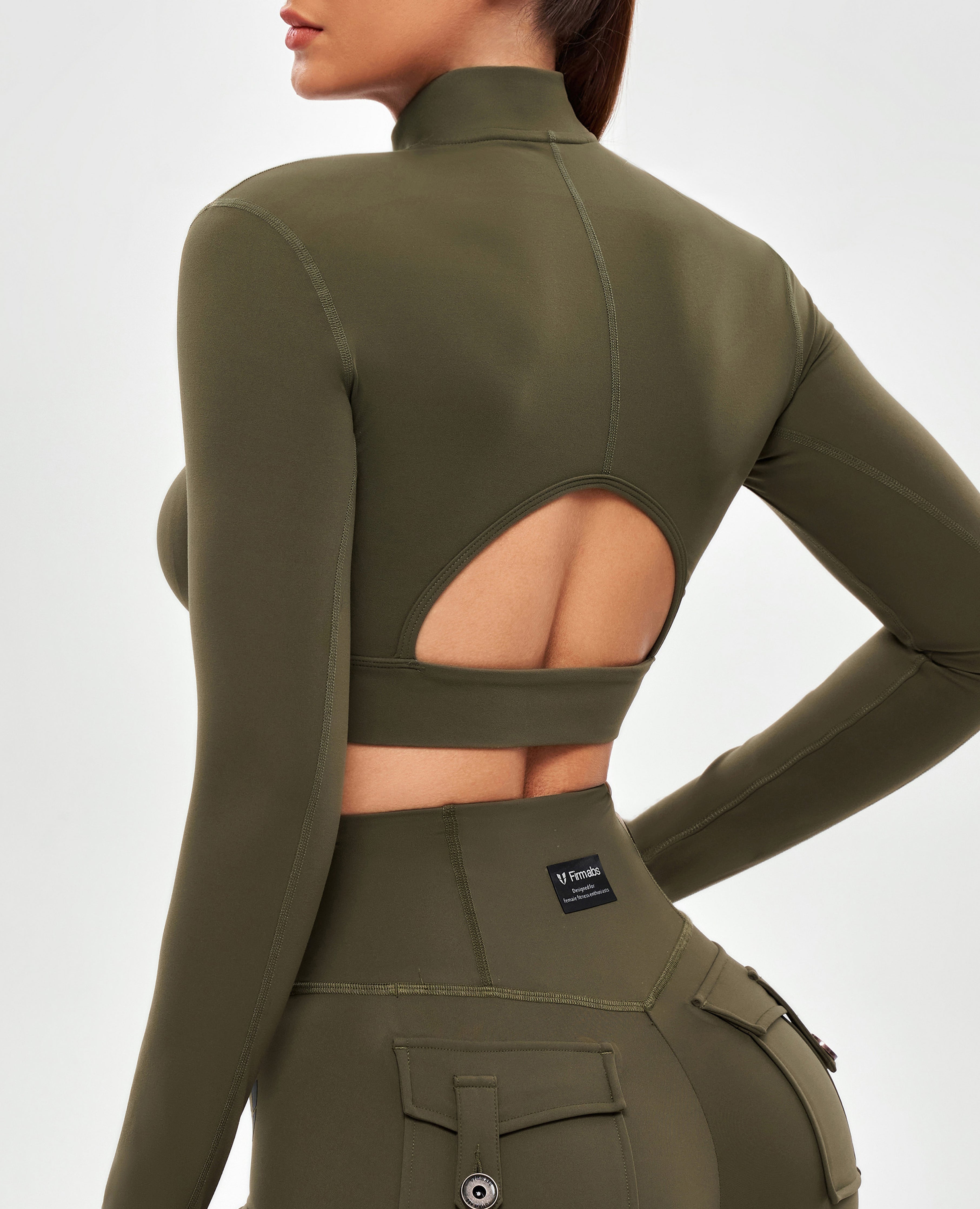 Stand Collar Crop Top - Combat Green