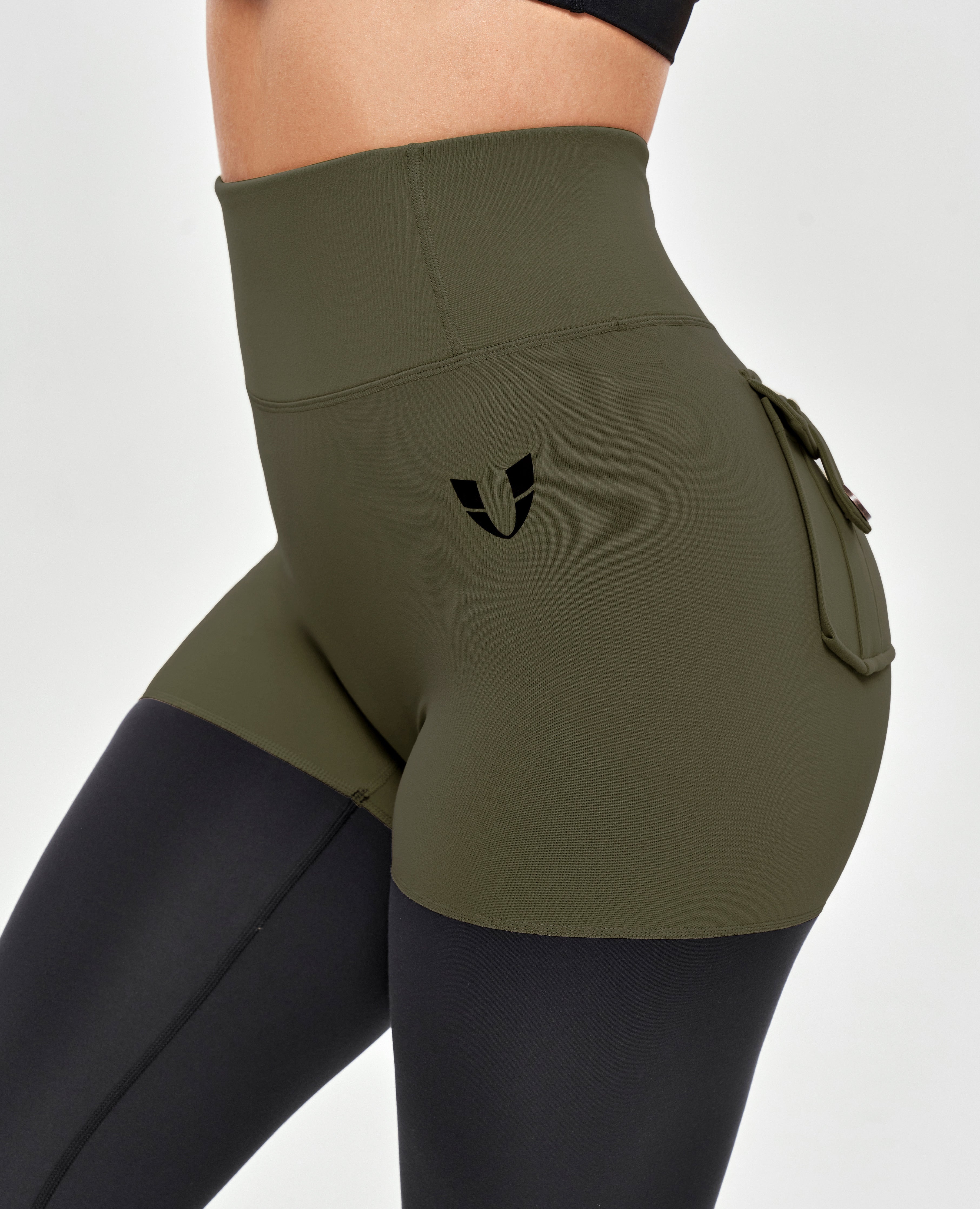 Cargo Athletic Leggings - Dark Green and Black