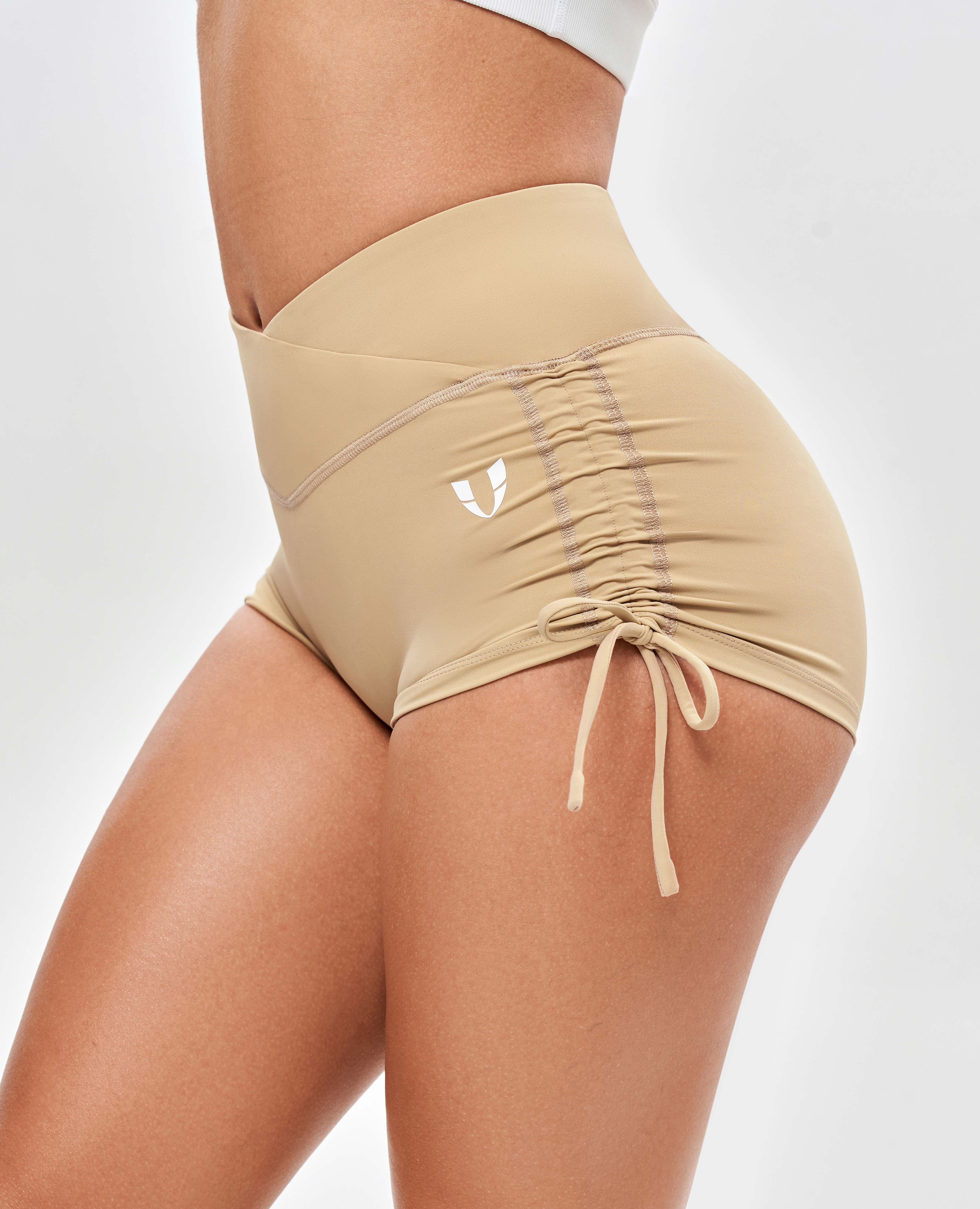 V-waist Scrunch Butt Shorts - Khaki Yellow