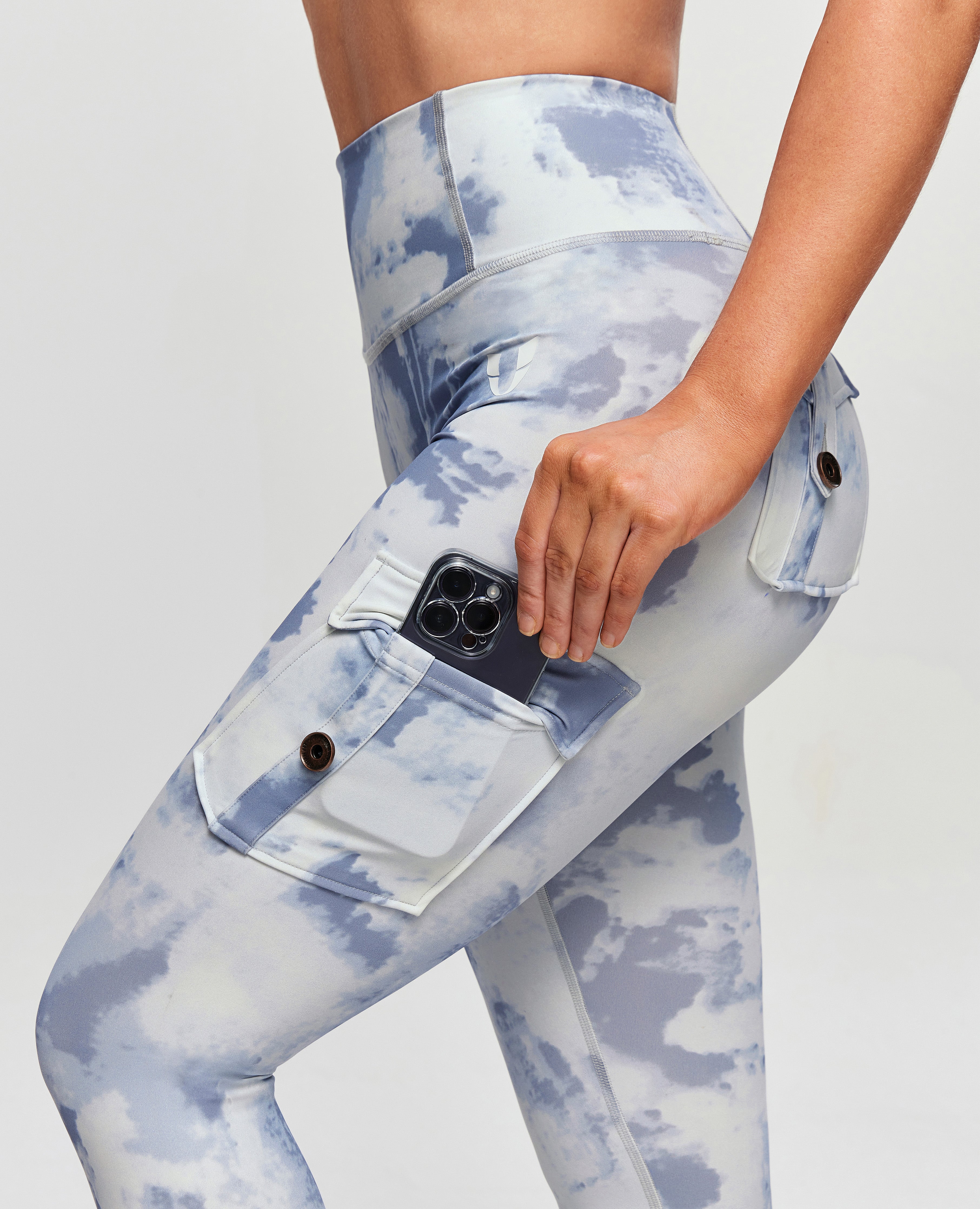 High Waisted Cargo Leggings - Grey blue Gradient