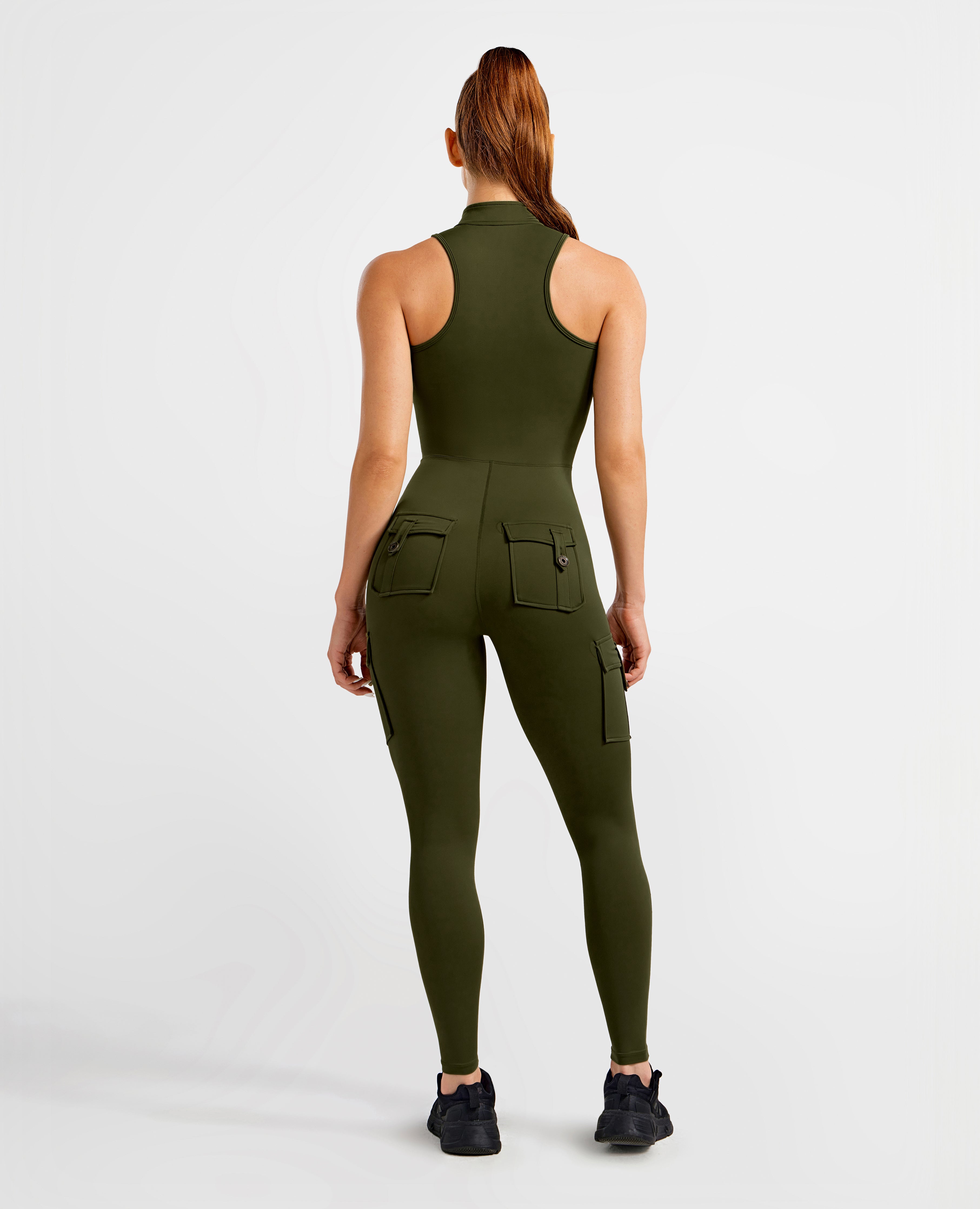 Cargo Pocket Long Bodysuit - Dark Olive Green