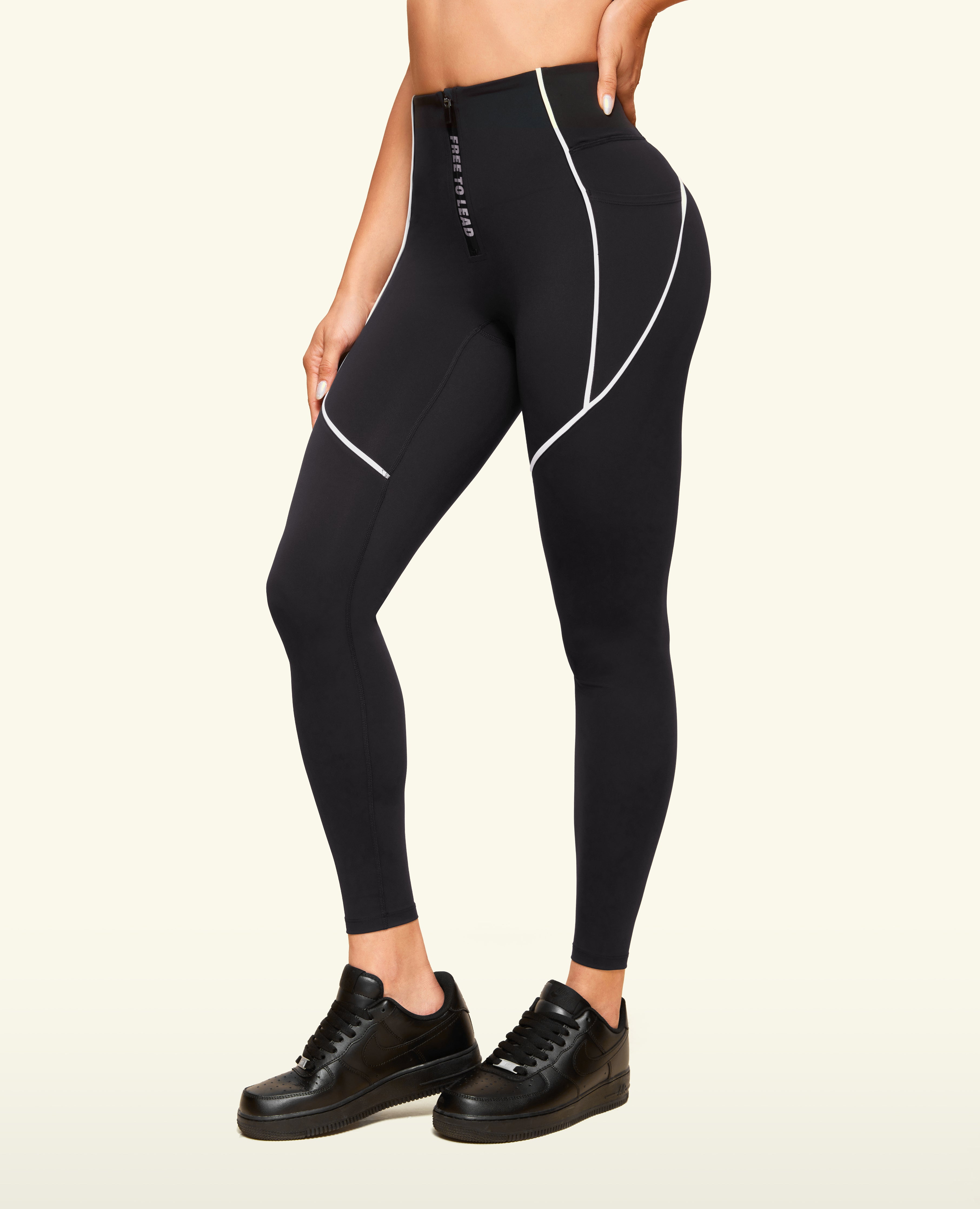 Zip Front High Waist Pocket Leggings - Black