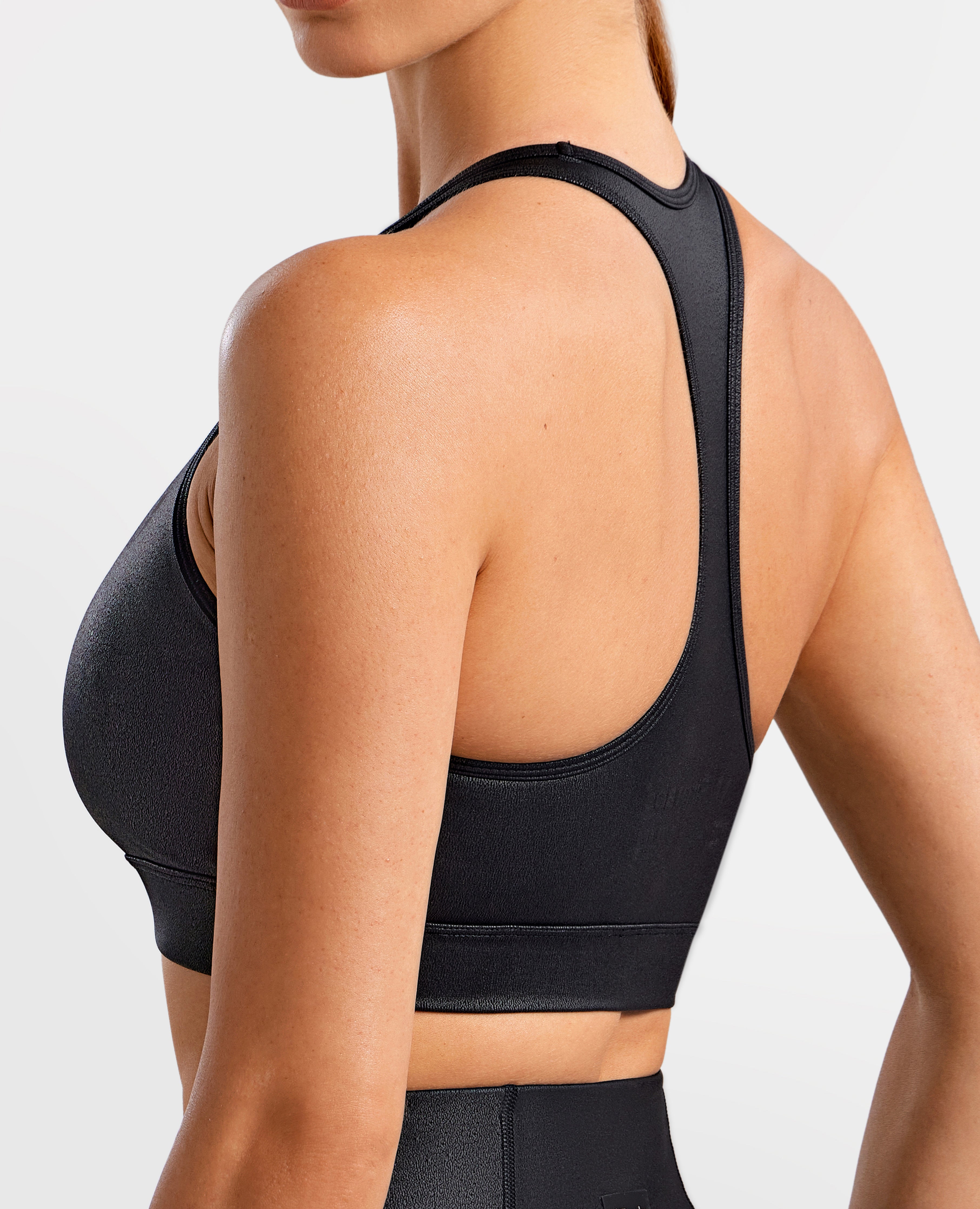 Faux Leather Active Bra - Black