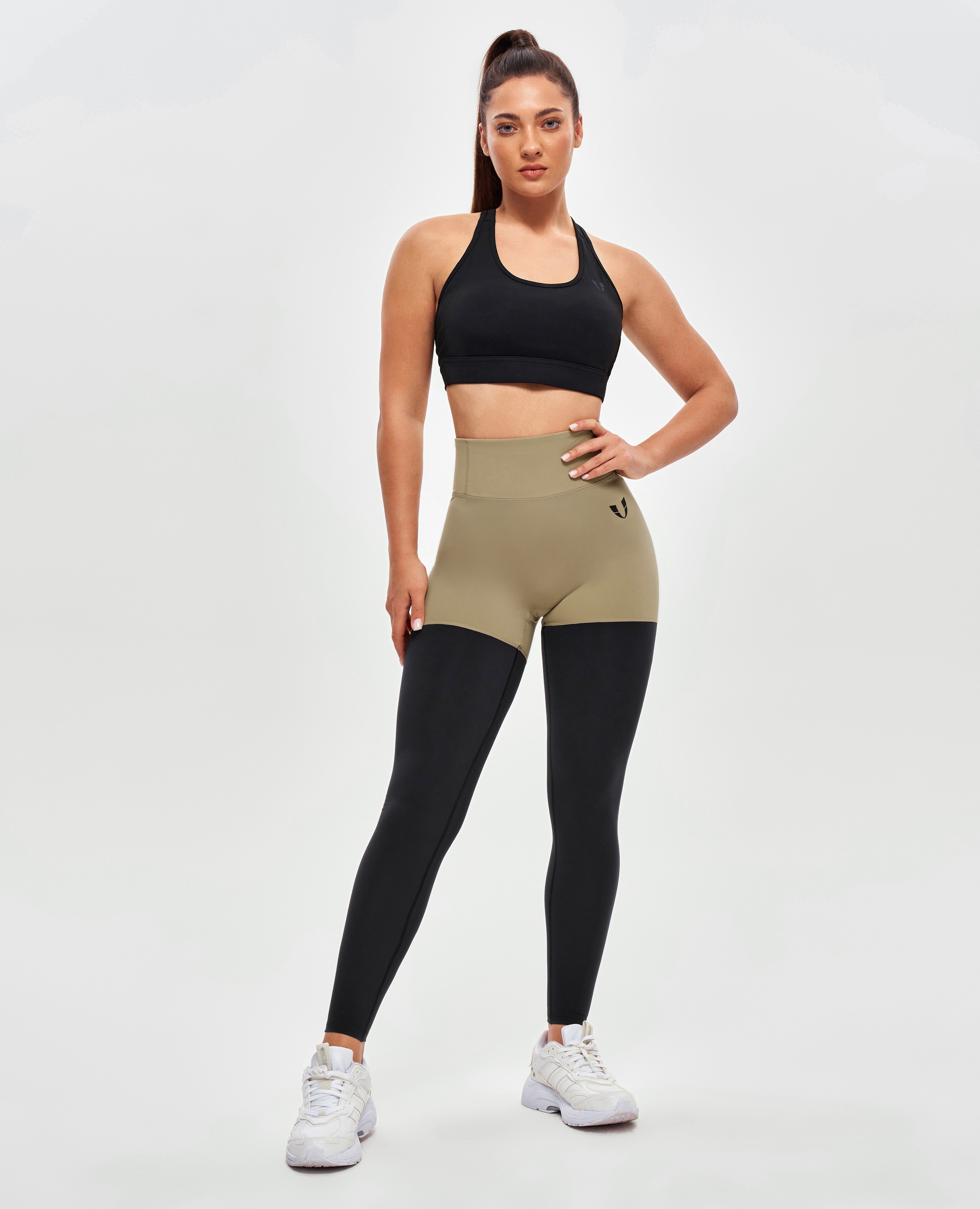 Cargo Athletic Leggings - Beige and Black