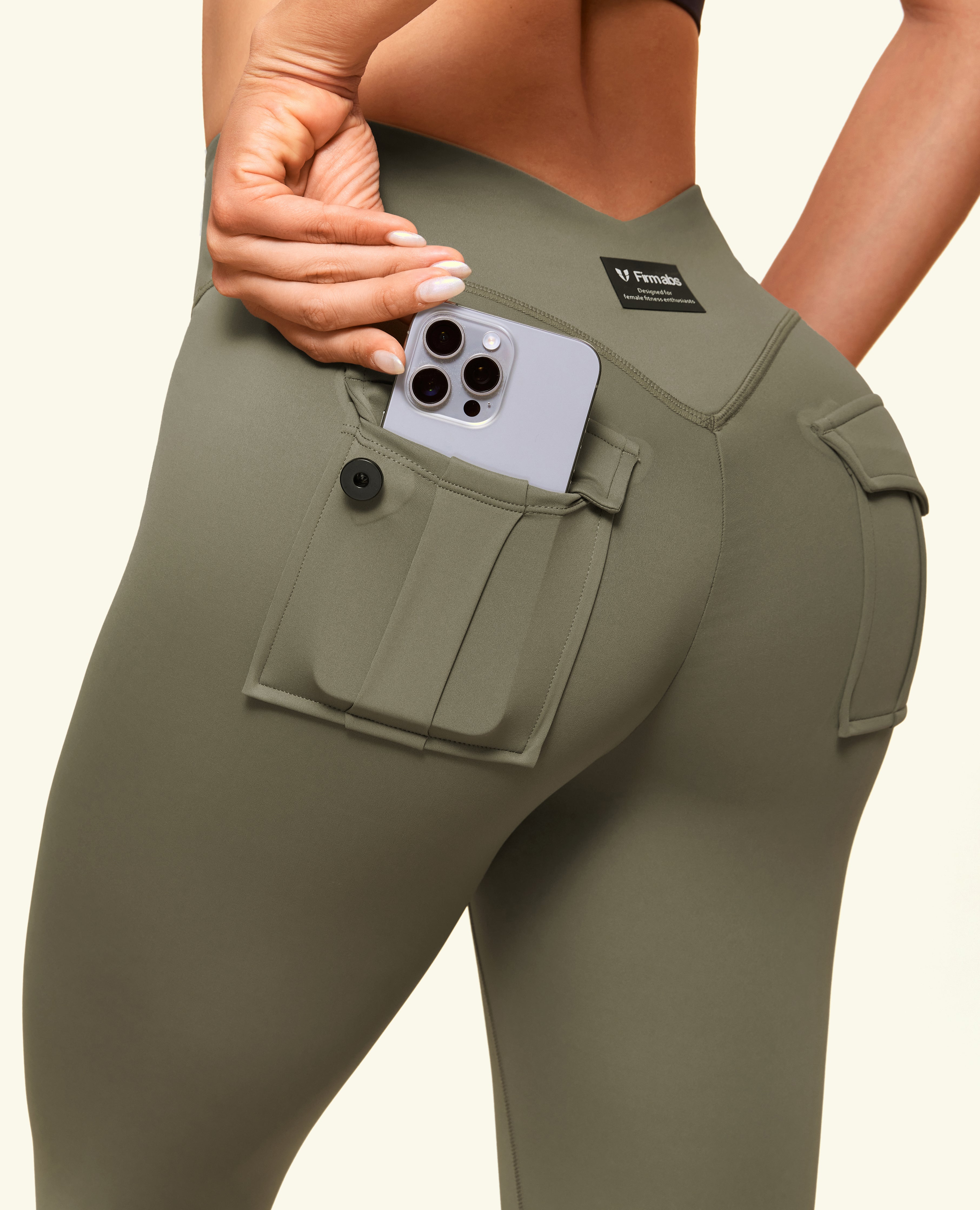 Zip Front Pocket Powerful leggings - Army Green