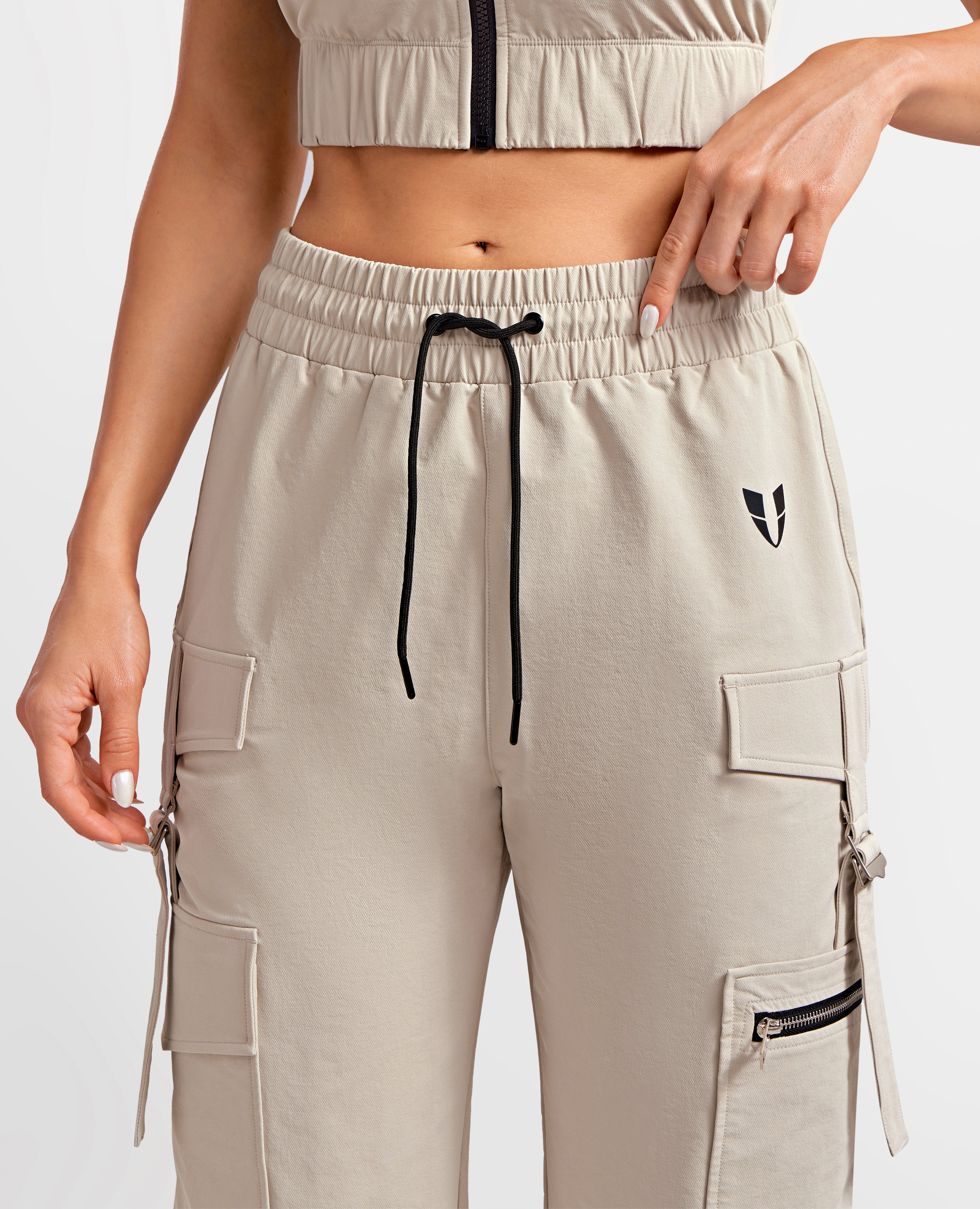 Loose Fit Cargo Power Pants - Apricot Gray